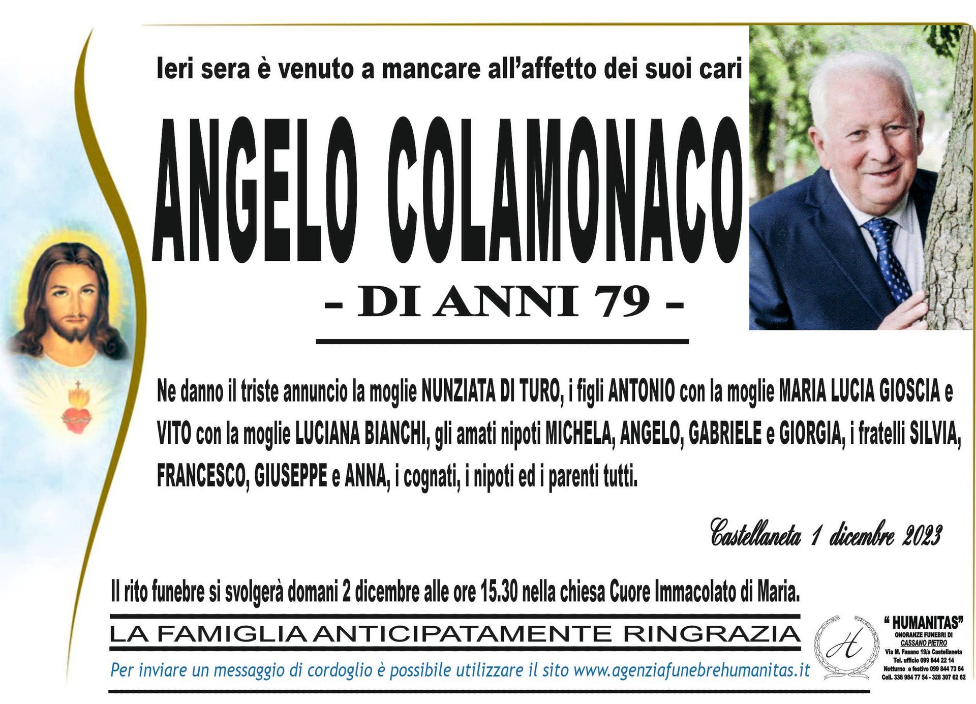 necrologio Angelo Colamonaco
