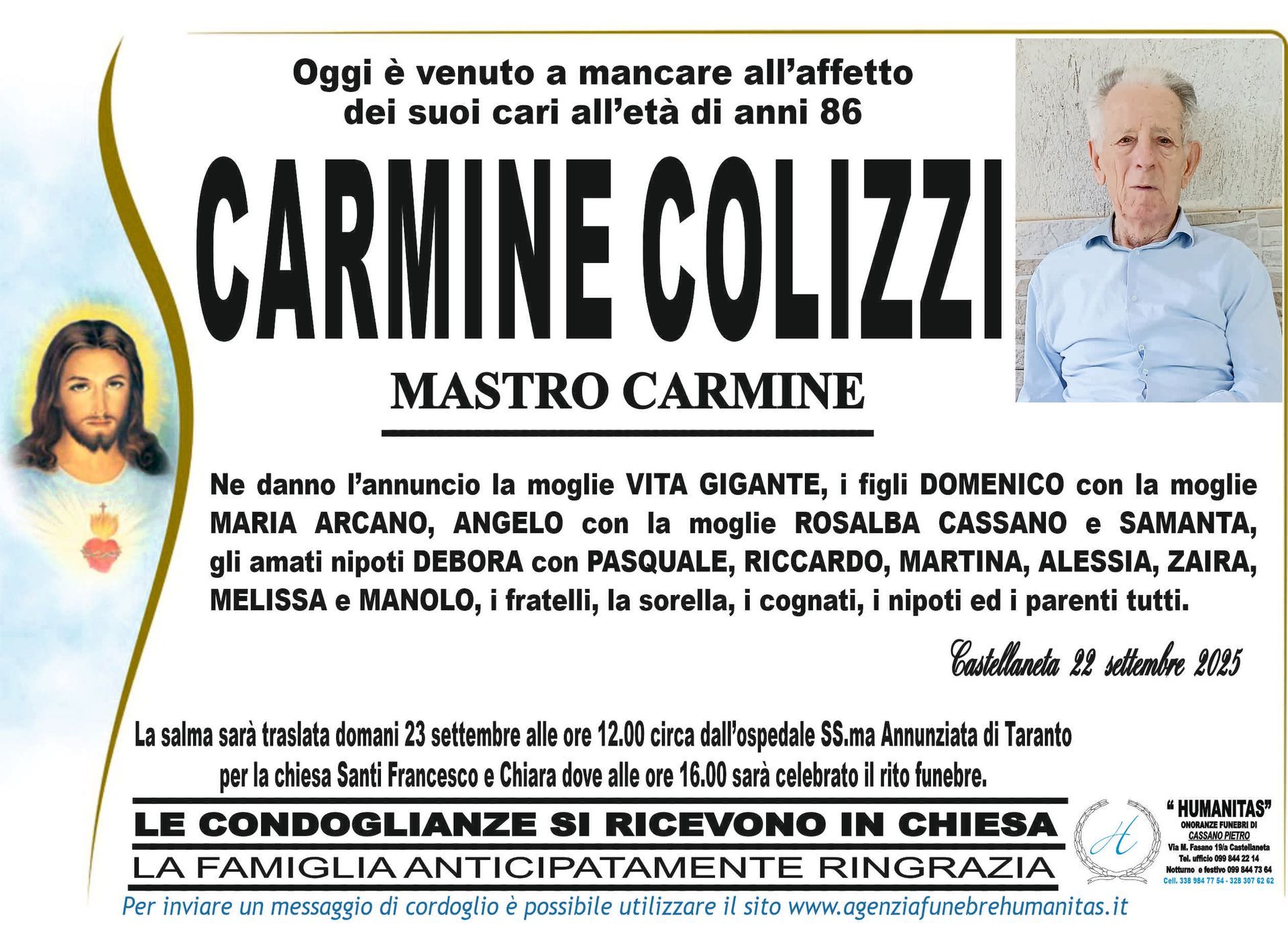 necrologio Carmine Colizzi