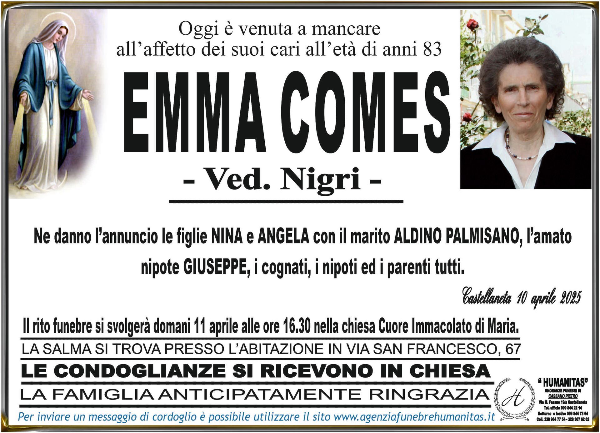 necrologio Emma Comes