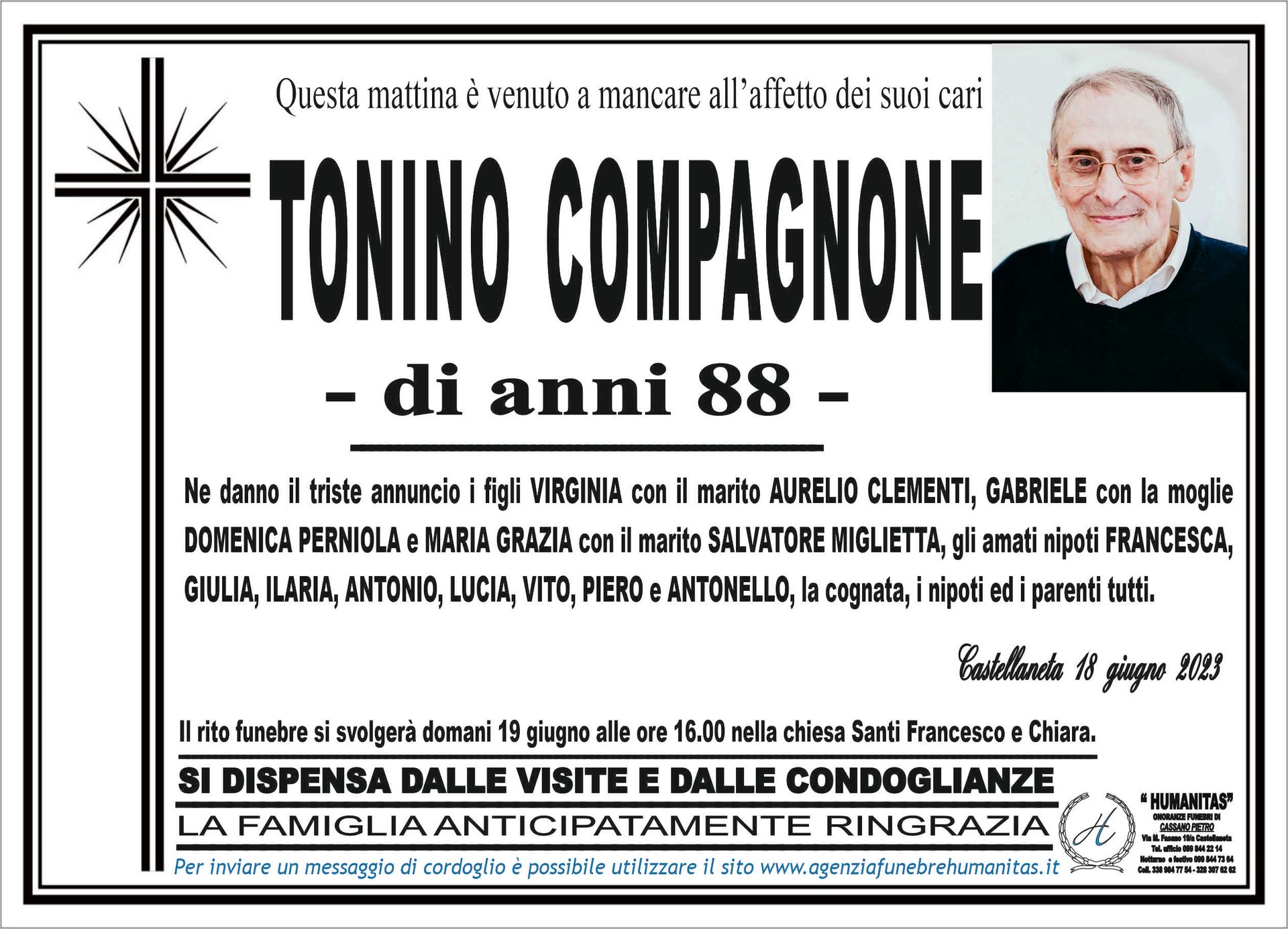necrologio Tonino Compagnone