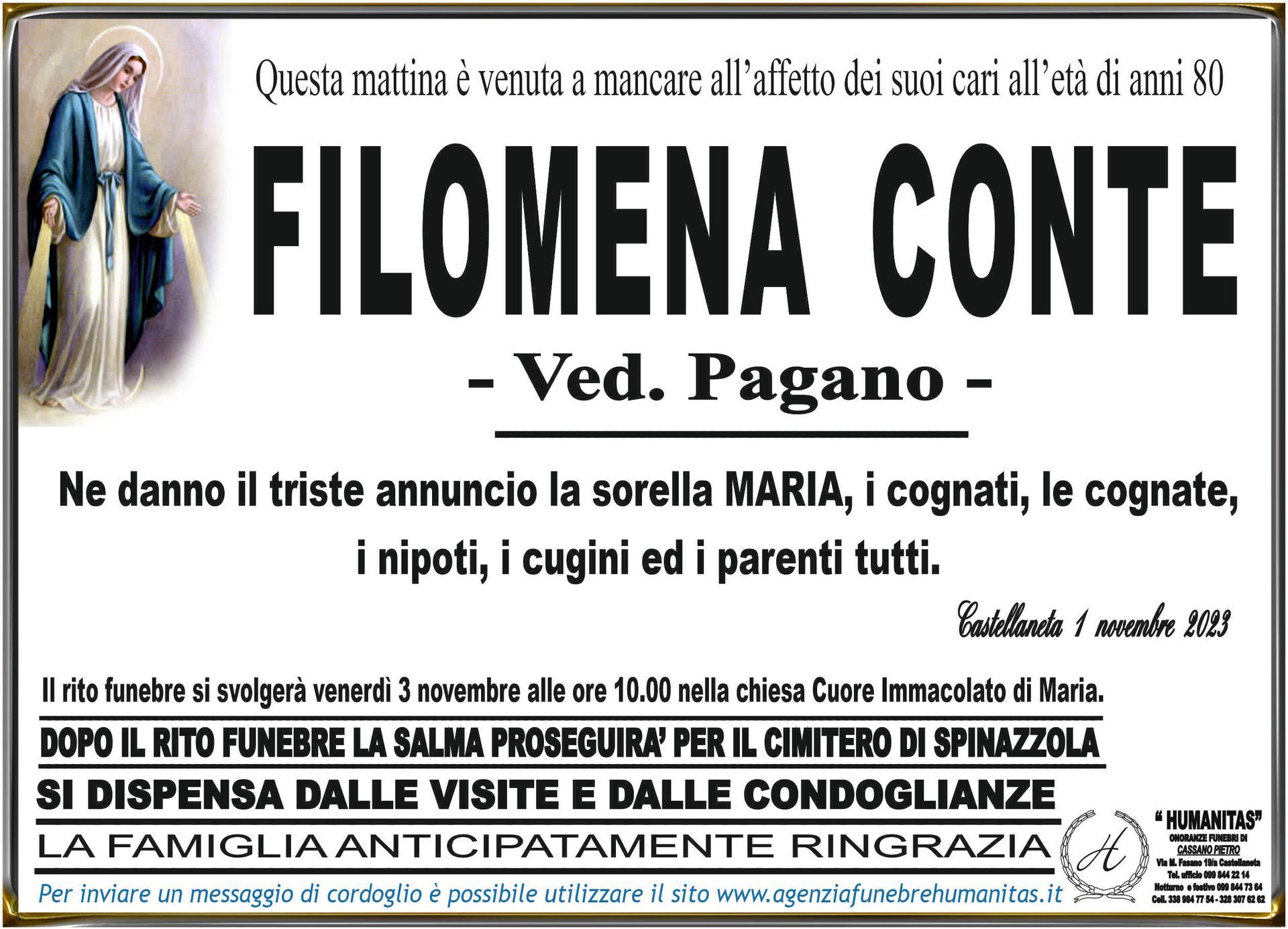 necrologio Filomena Conte