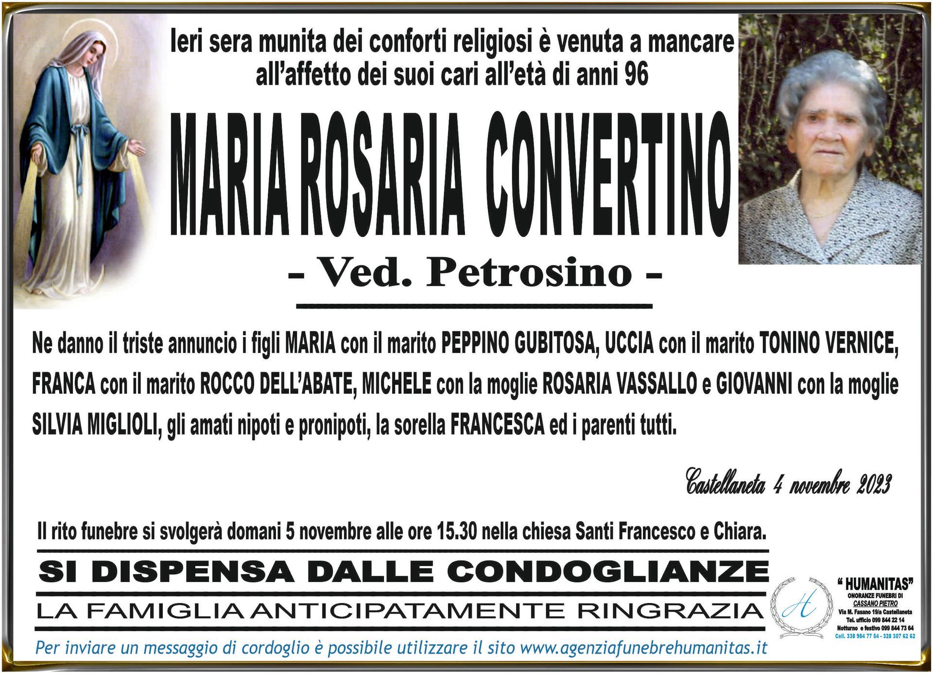 necrologio Maria Rosaria Convertino