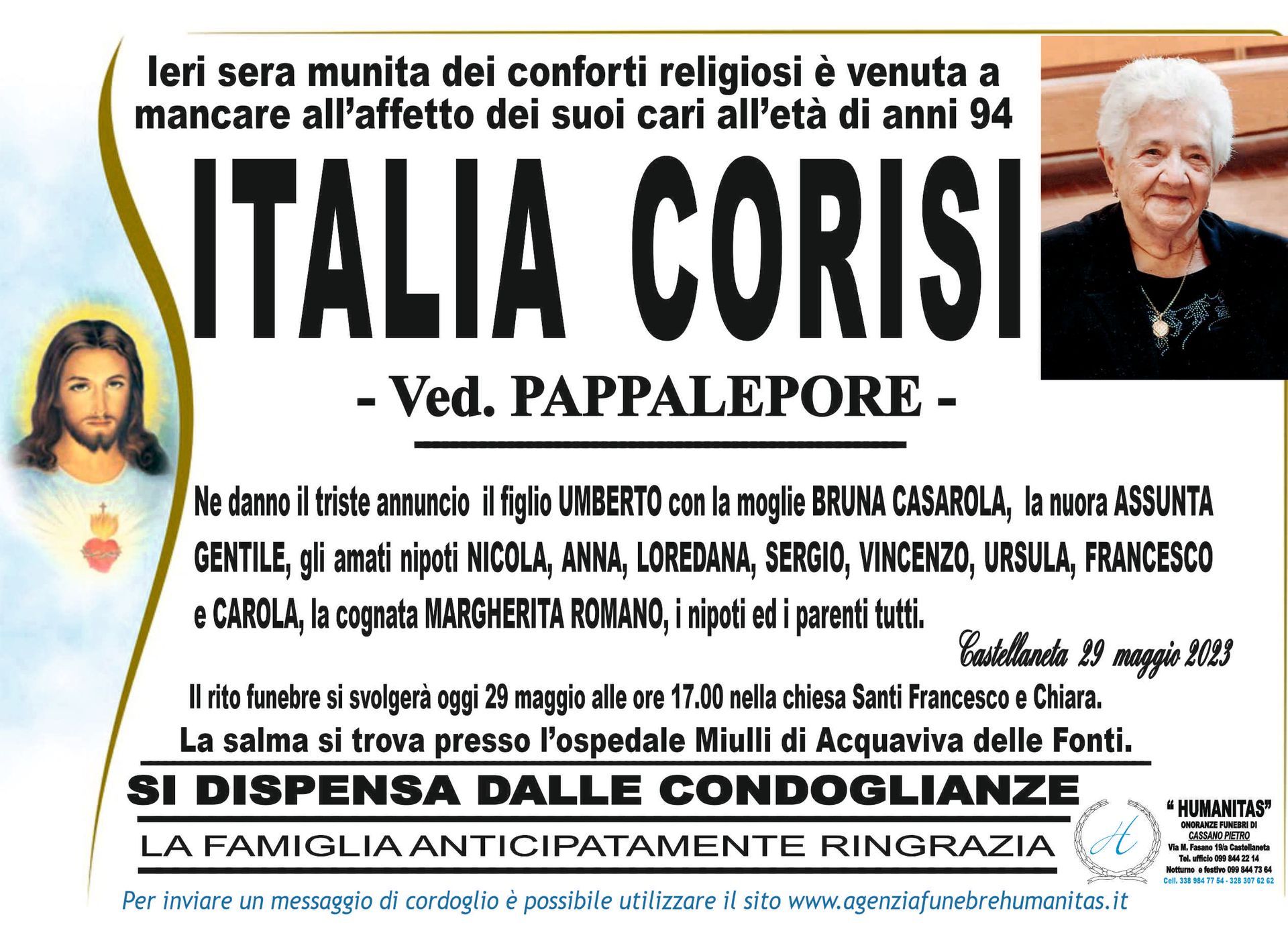 necrologio Italia Corisi