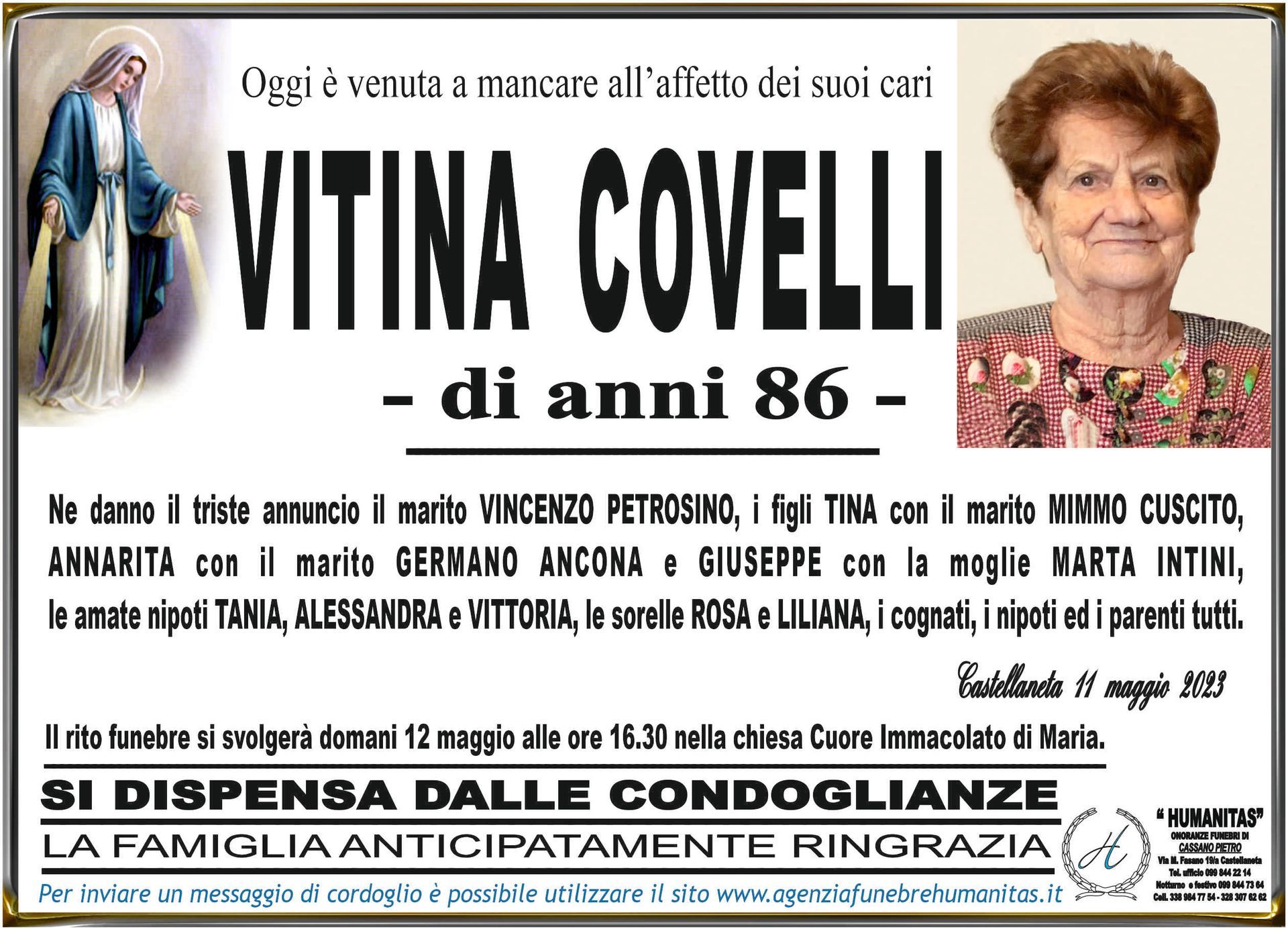 necrologio Vitina Covelli