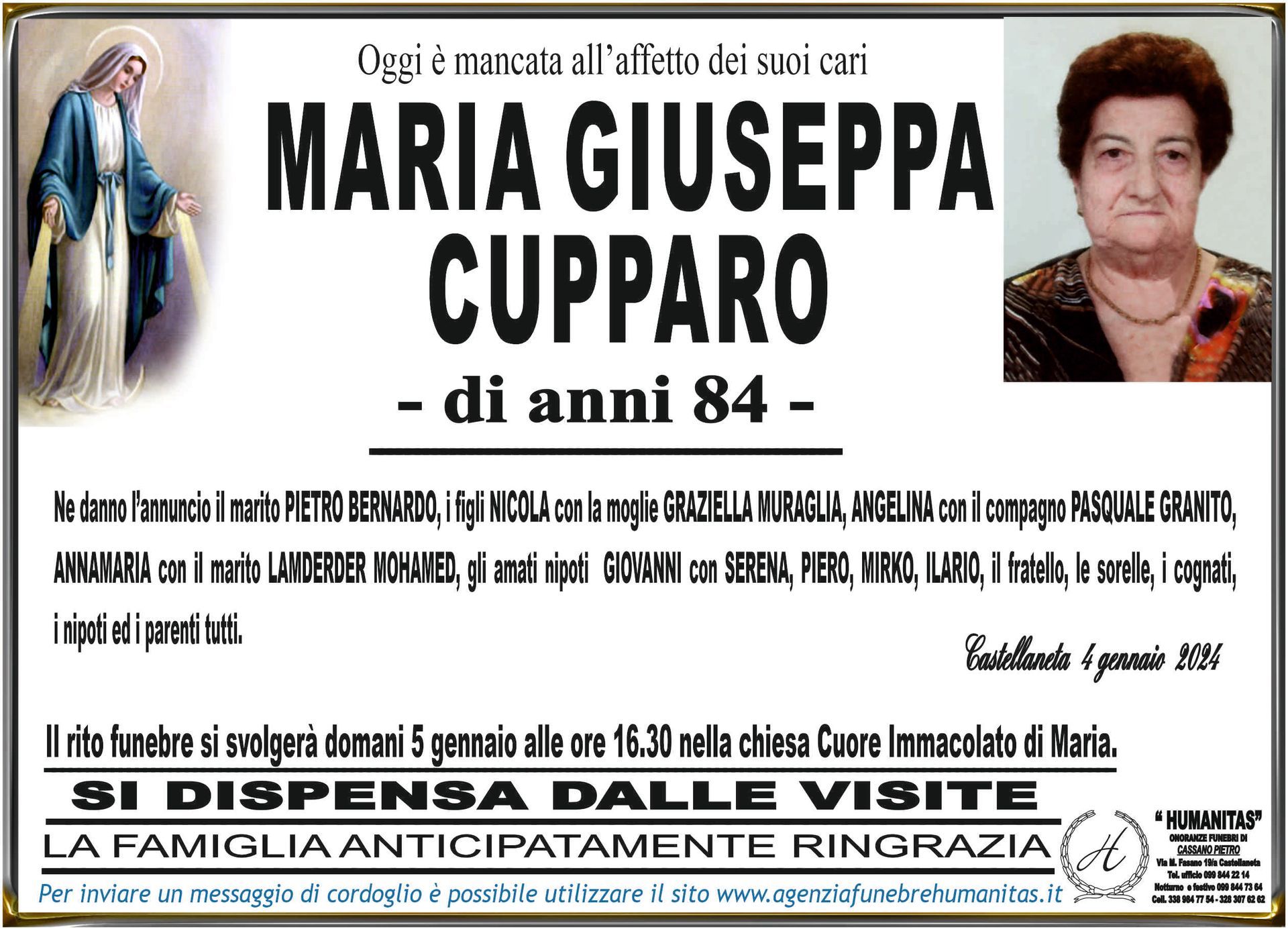 necrologio Maria Giuseppa Cupparo