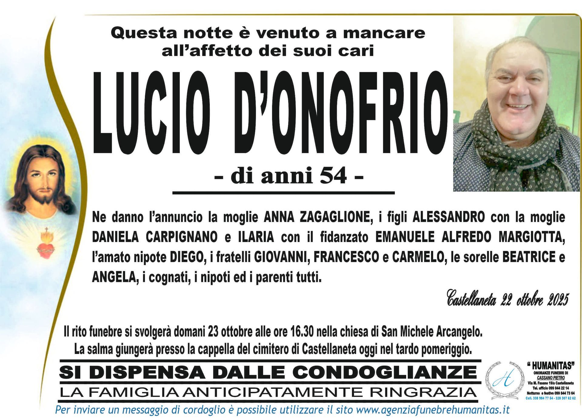 necrologio Lucio D'Onofrio