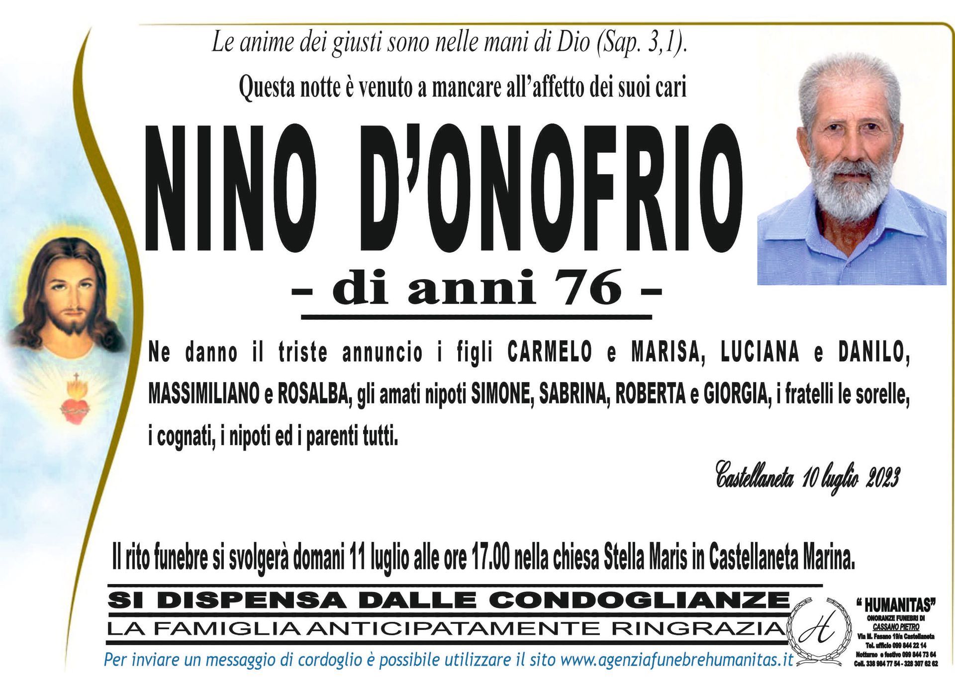 necrologio Nino D'Onofrio