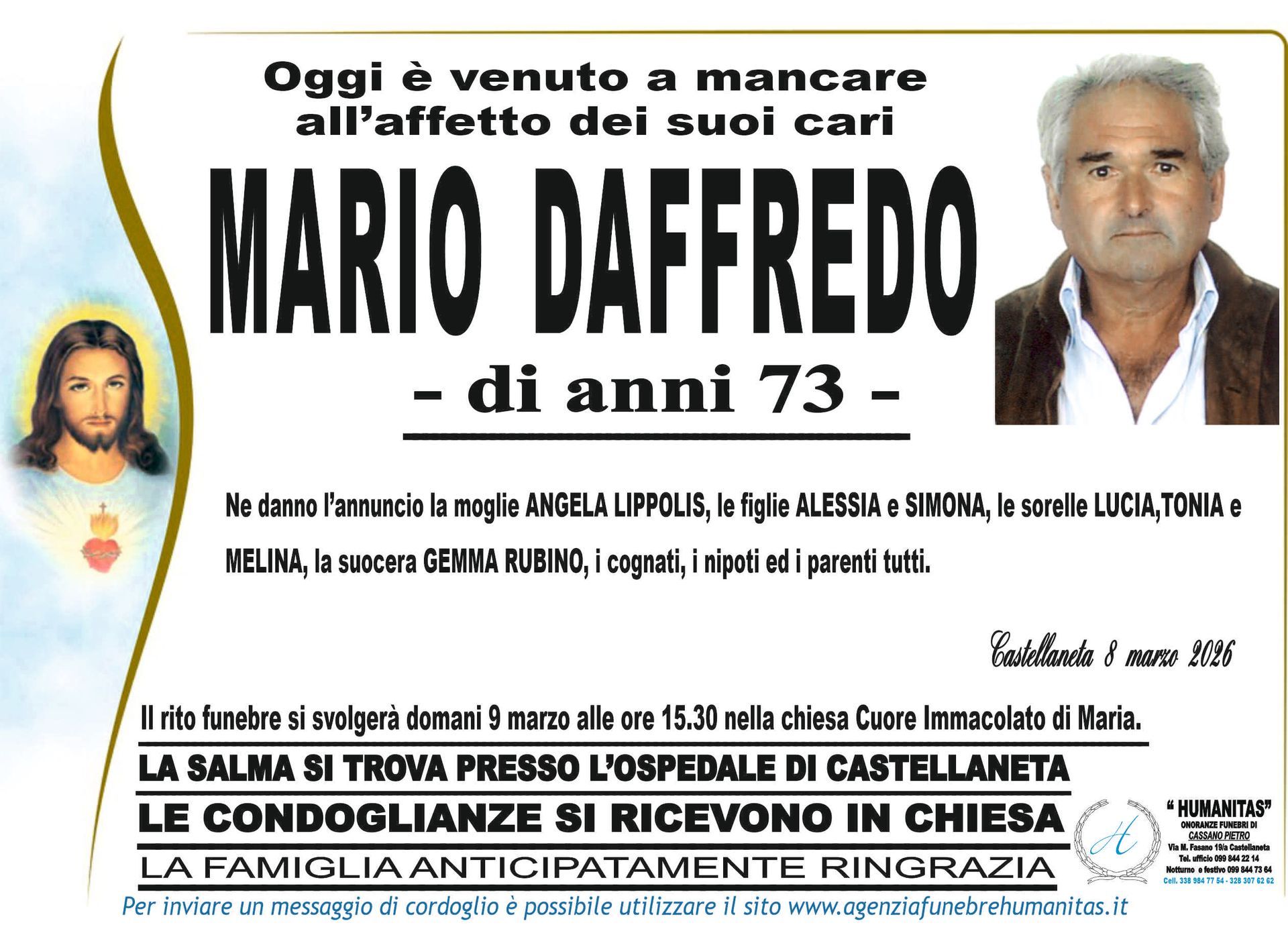necrologio Mario Daffredo