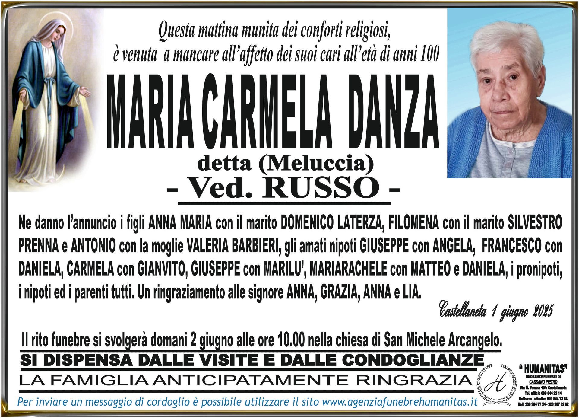necrologio Maria Carmela Danza