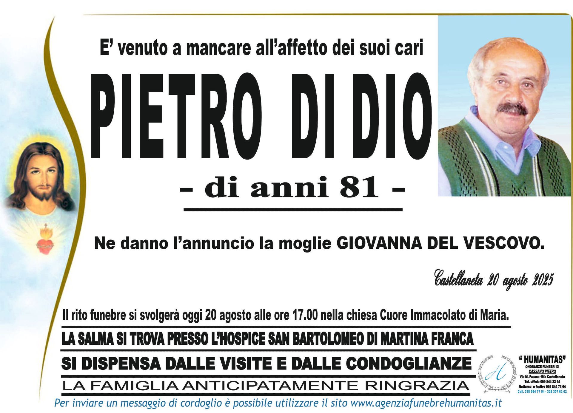 necrologio Pietro Di Dio