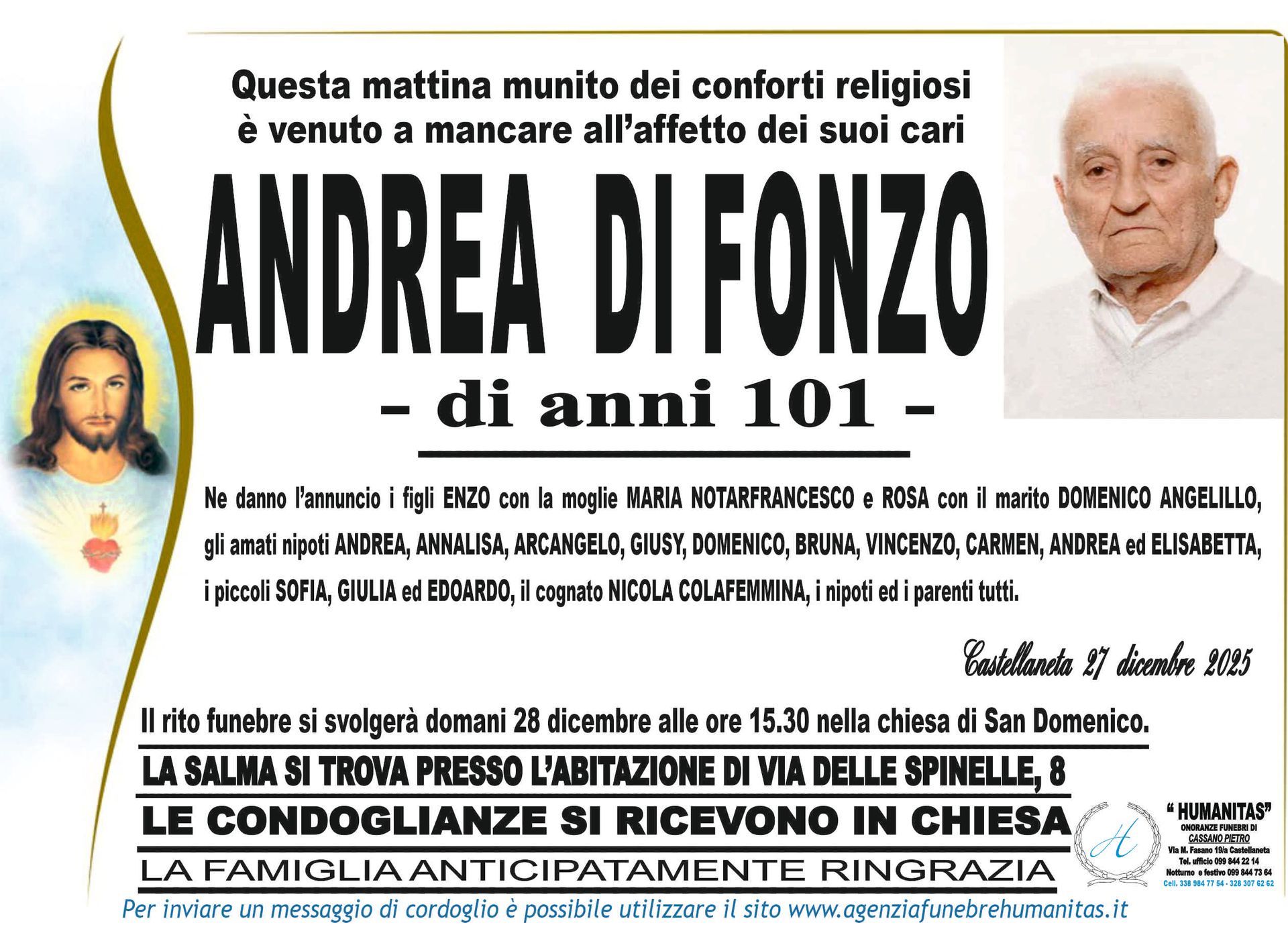 necrologio Andrea Di Fonzo
