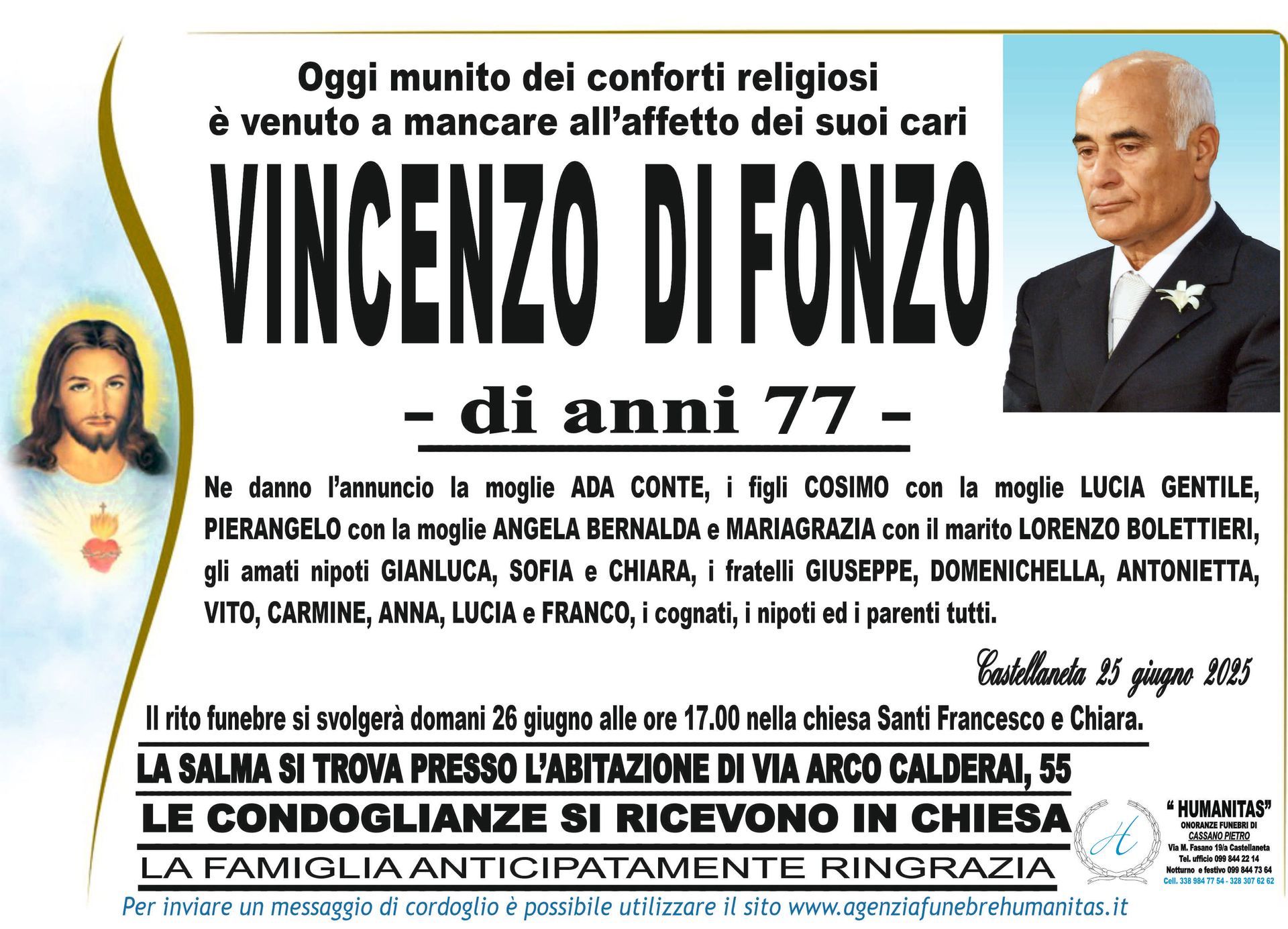 necrologio Vincenzo Di Fonzo
