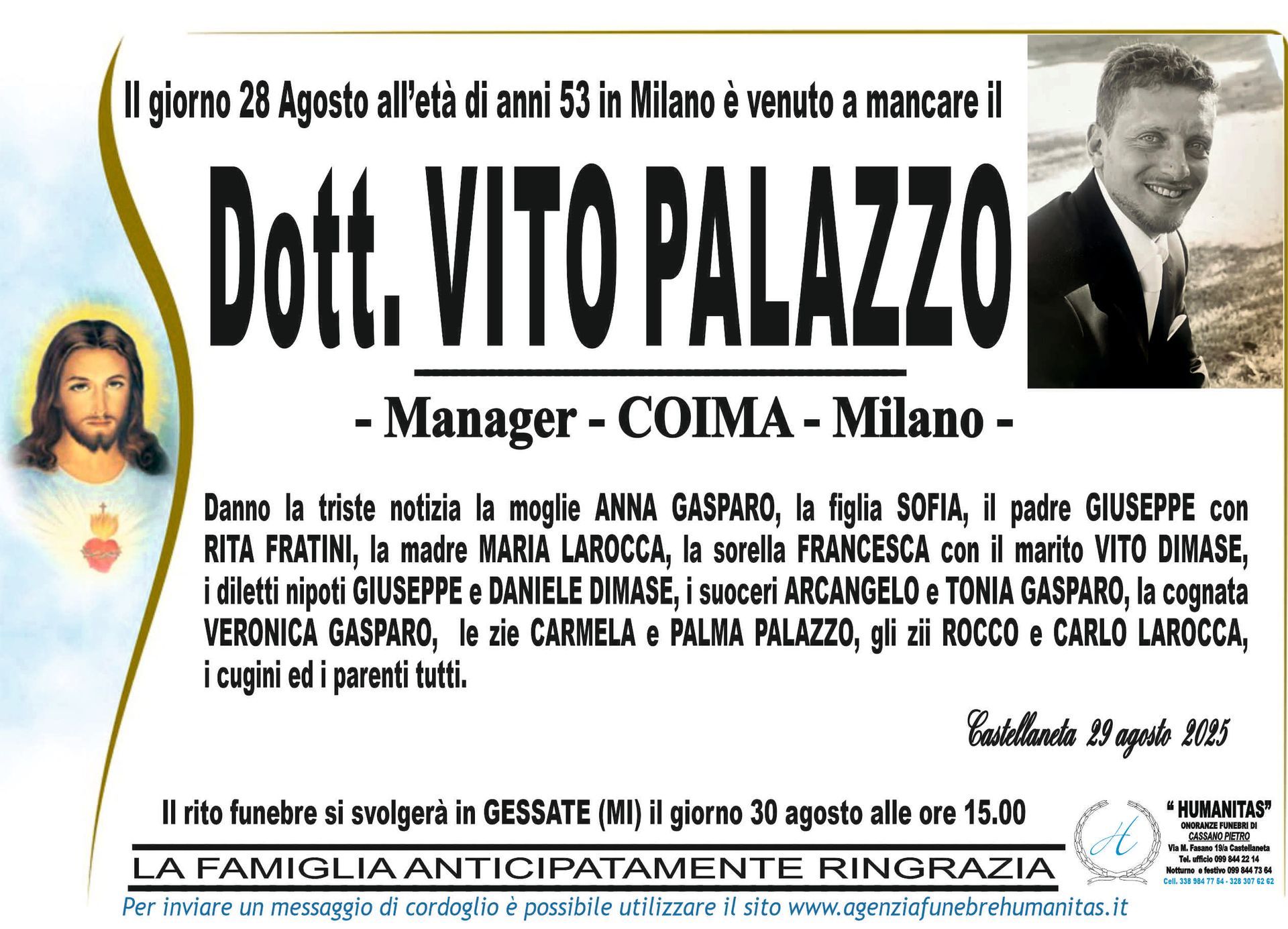 necrologio Dott. Vito Palazzo