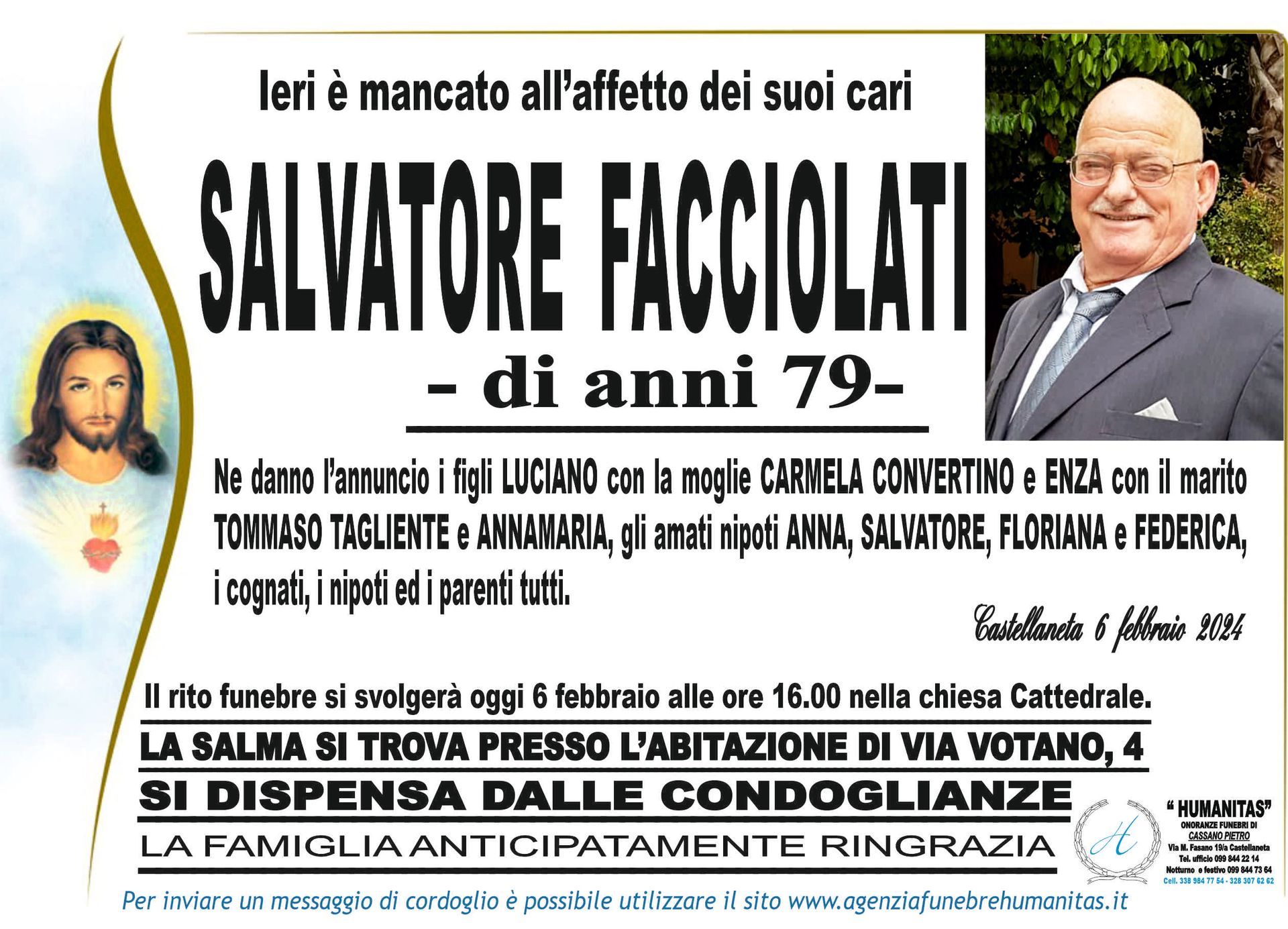 necrologio Salvatore Facciolati