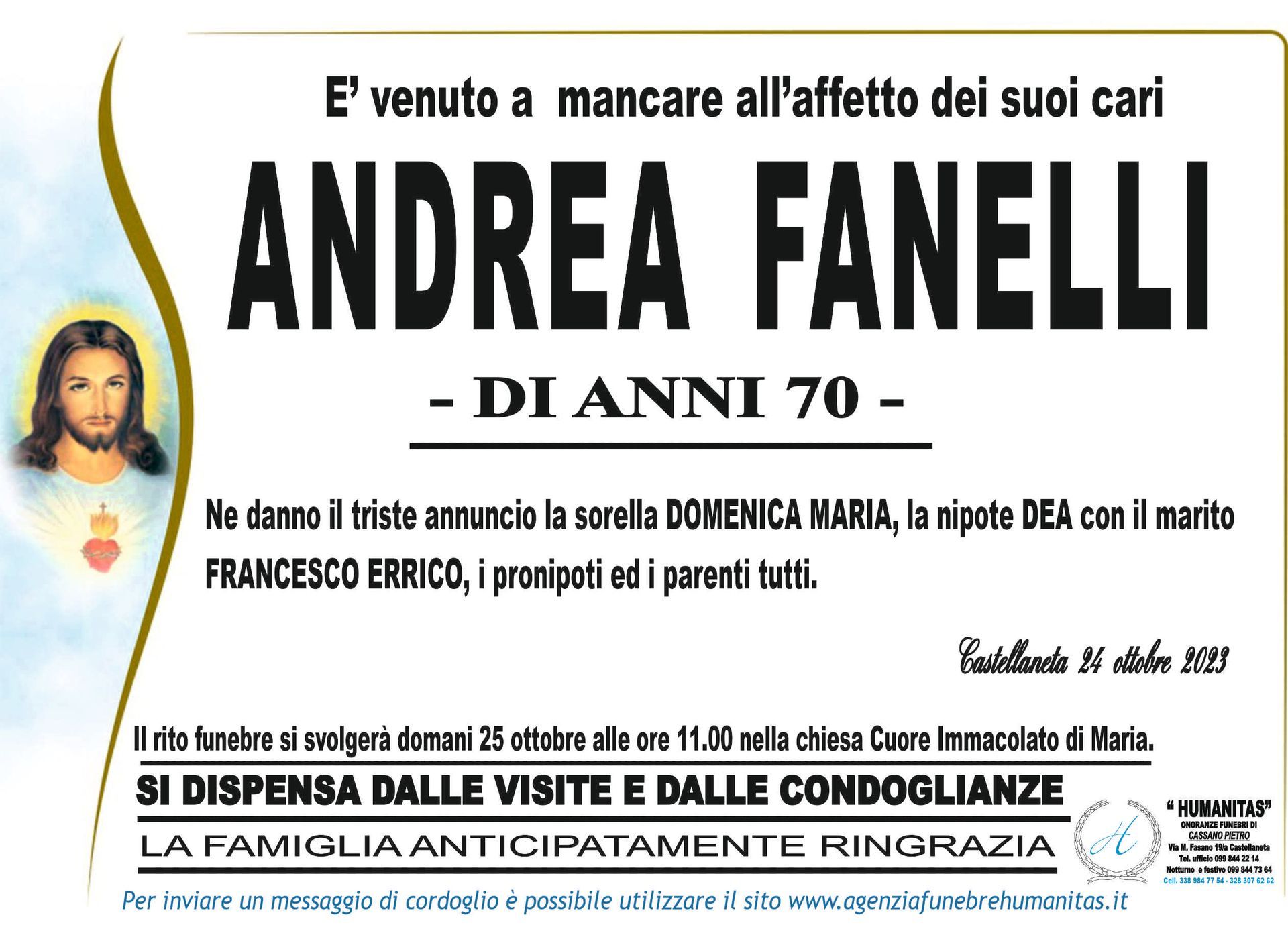 necrologio Andrea Fanelli