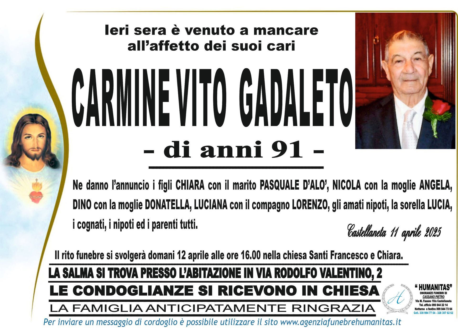 necrologio Carmine Vito Gadaleto