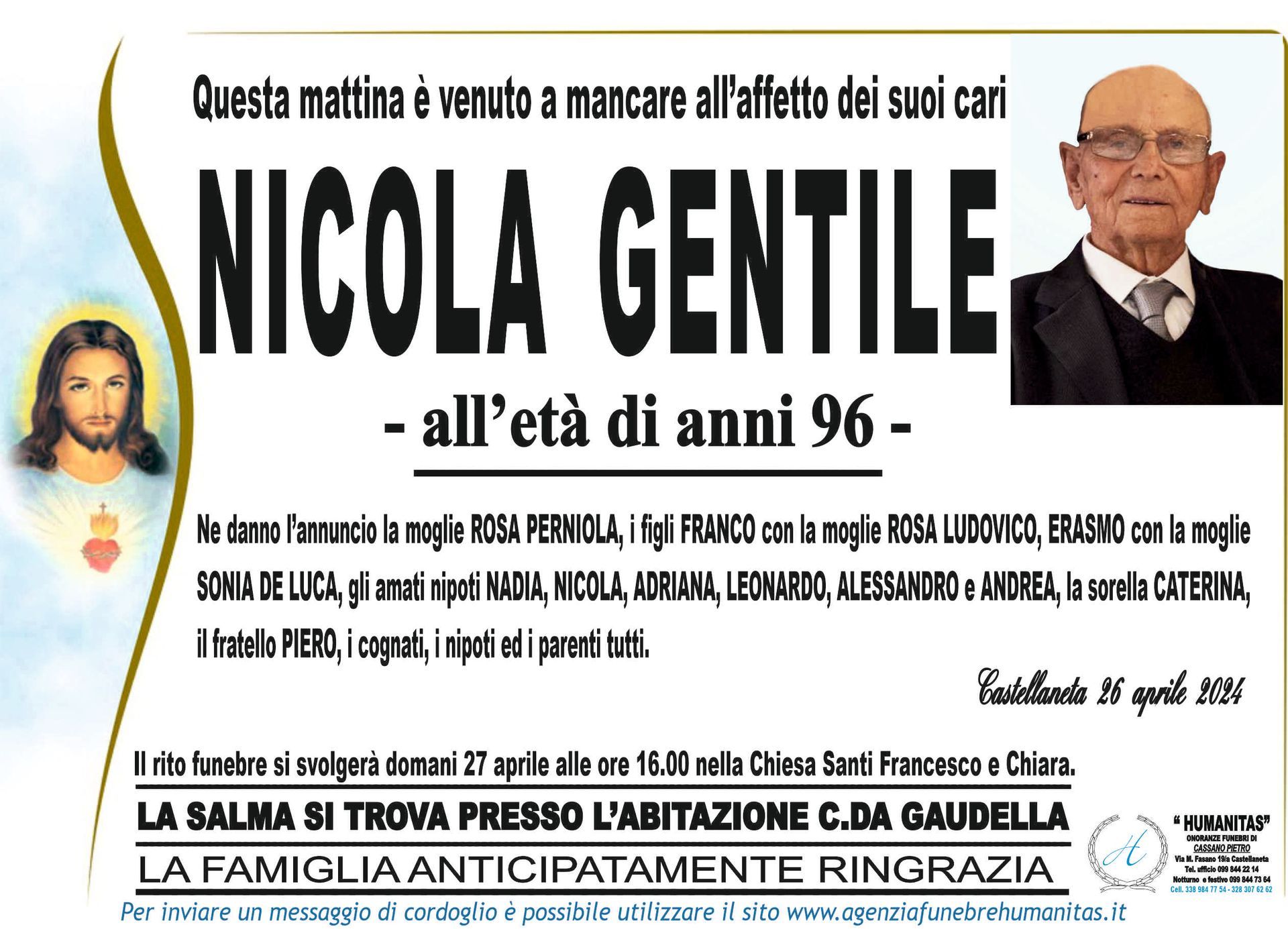 necrologio Nicola Gentile