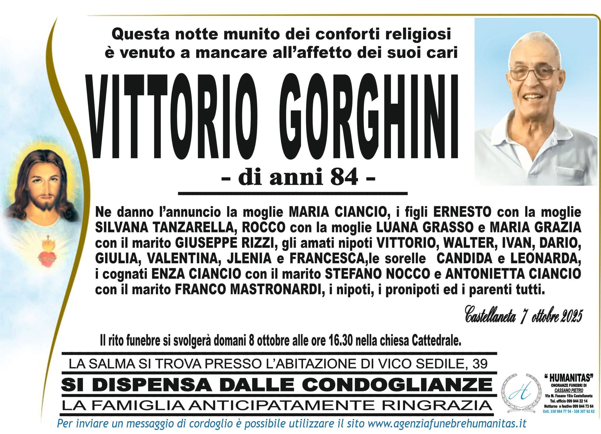 necrologio Vittorio Gorghini