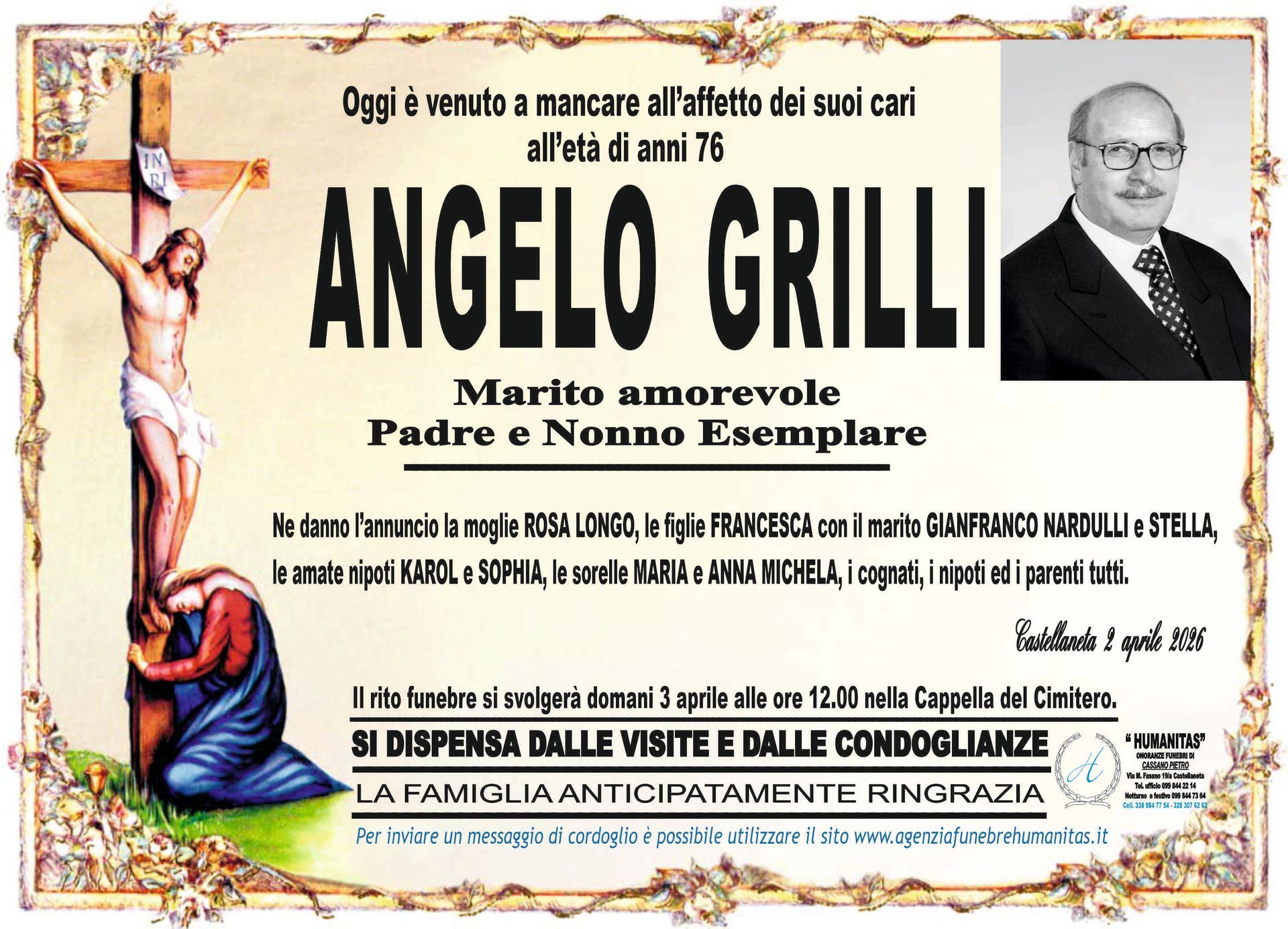 necrologio Angelo Grilli