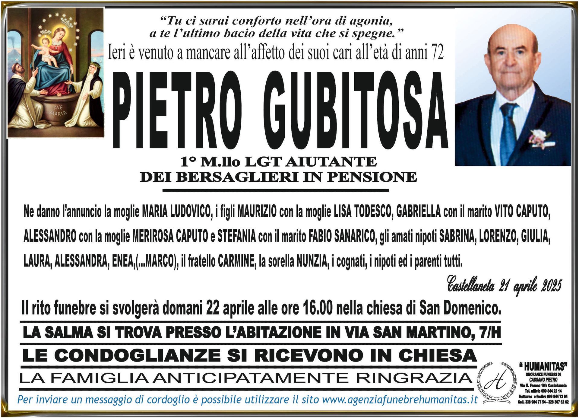 necrologio Pietro Gubitosa