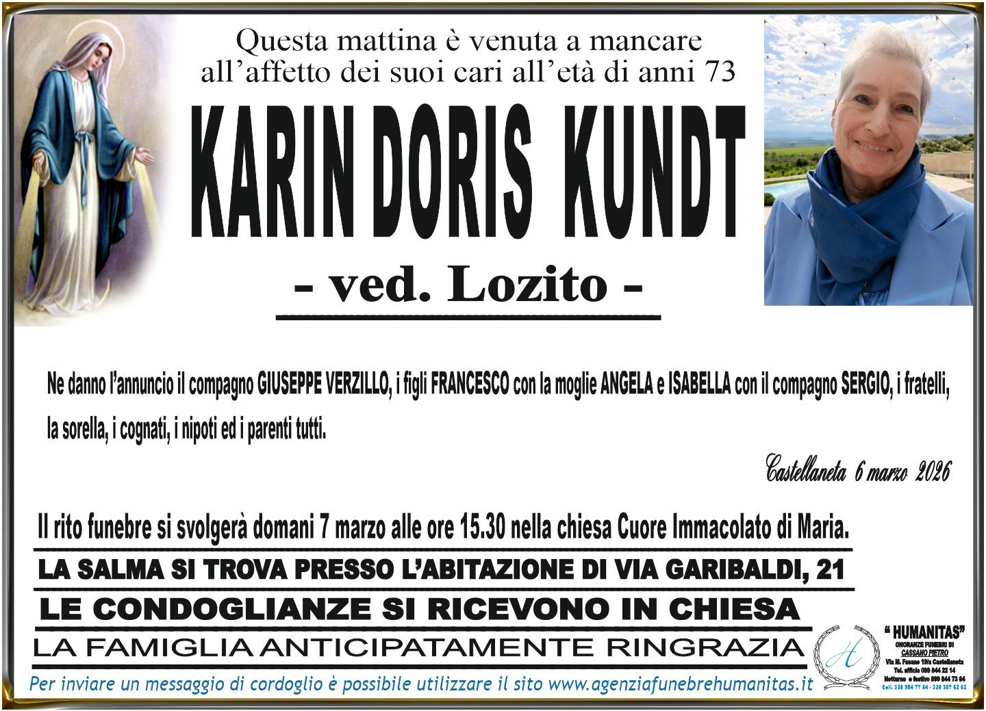 necrologio Karin Doris Kundt