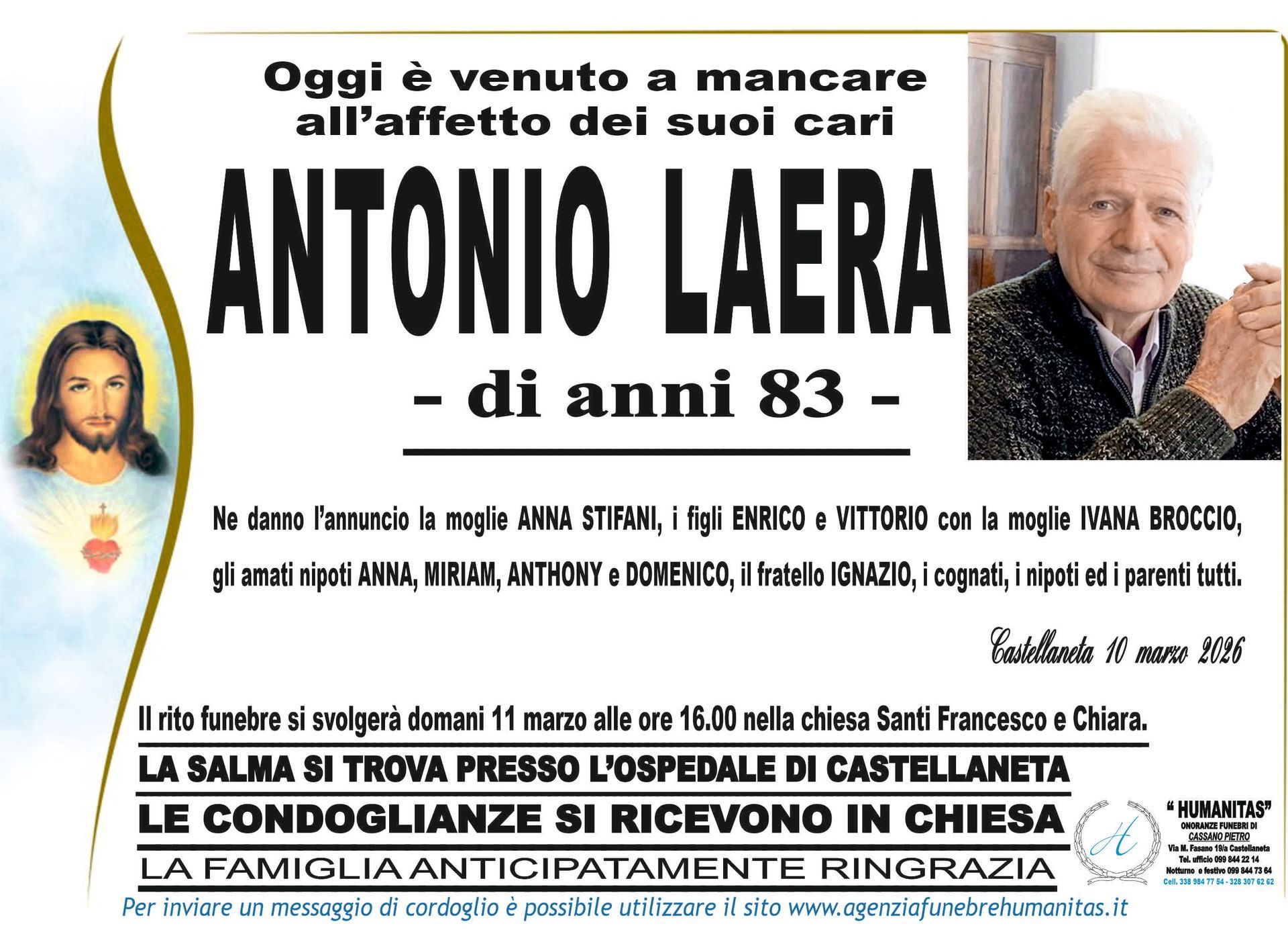 necrologio Antonio Laera