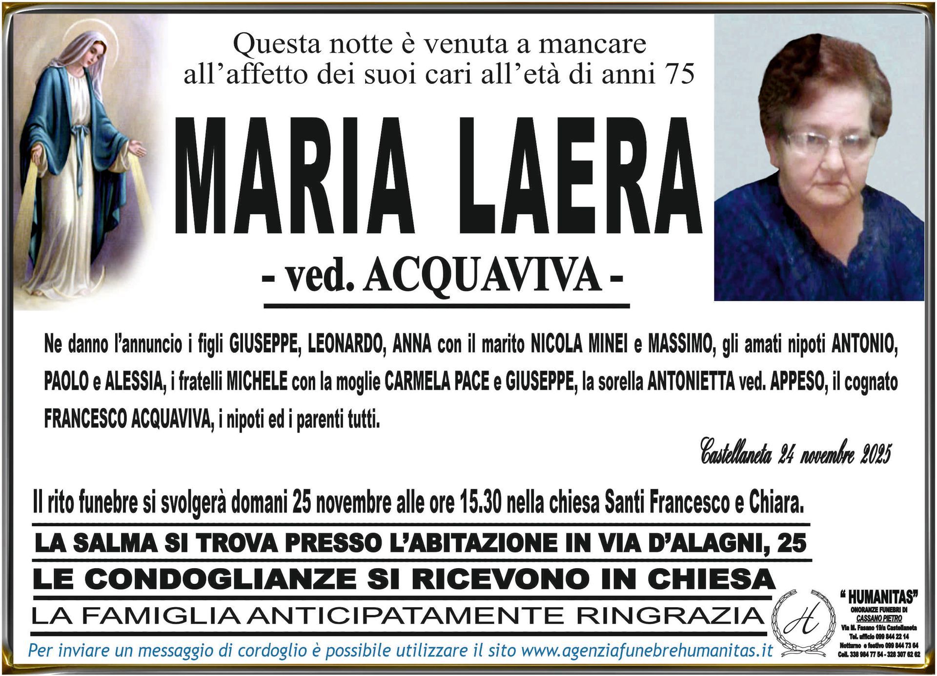 necrologio Maria Laera