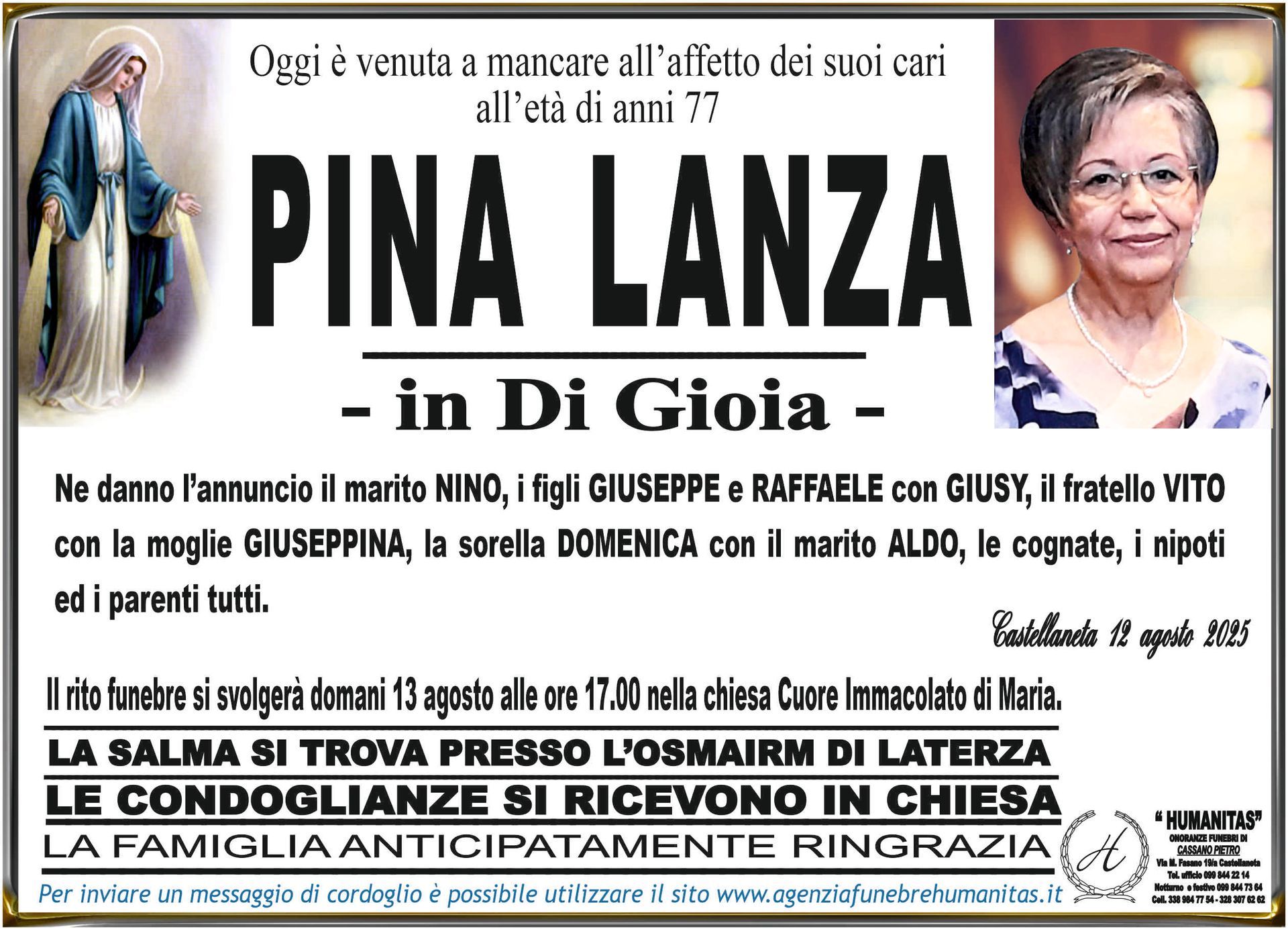 necrologio Pina Lanza