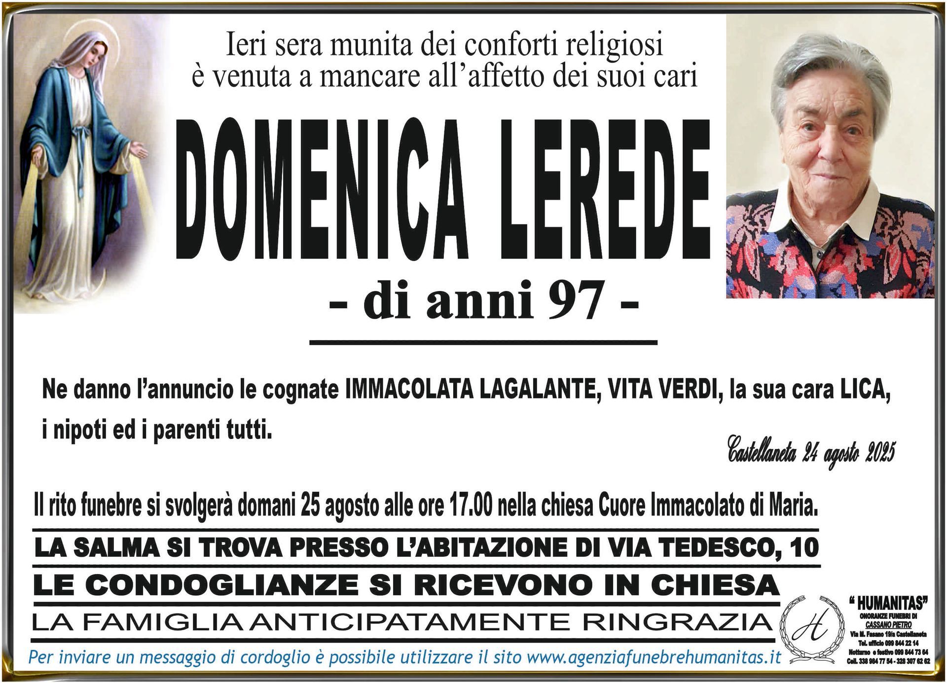 necrologio Domenica Lerede