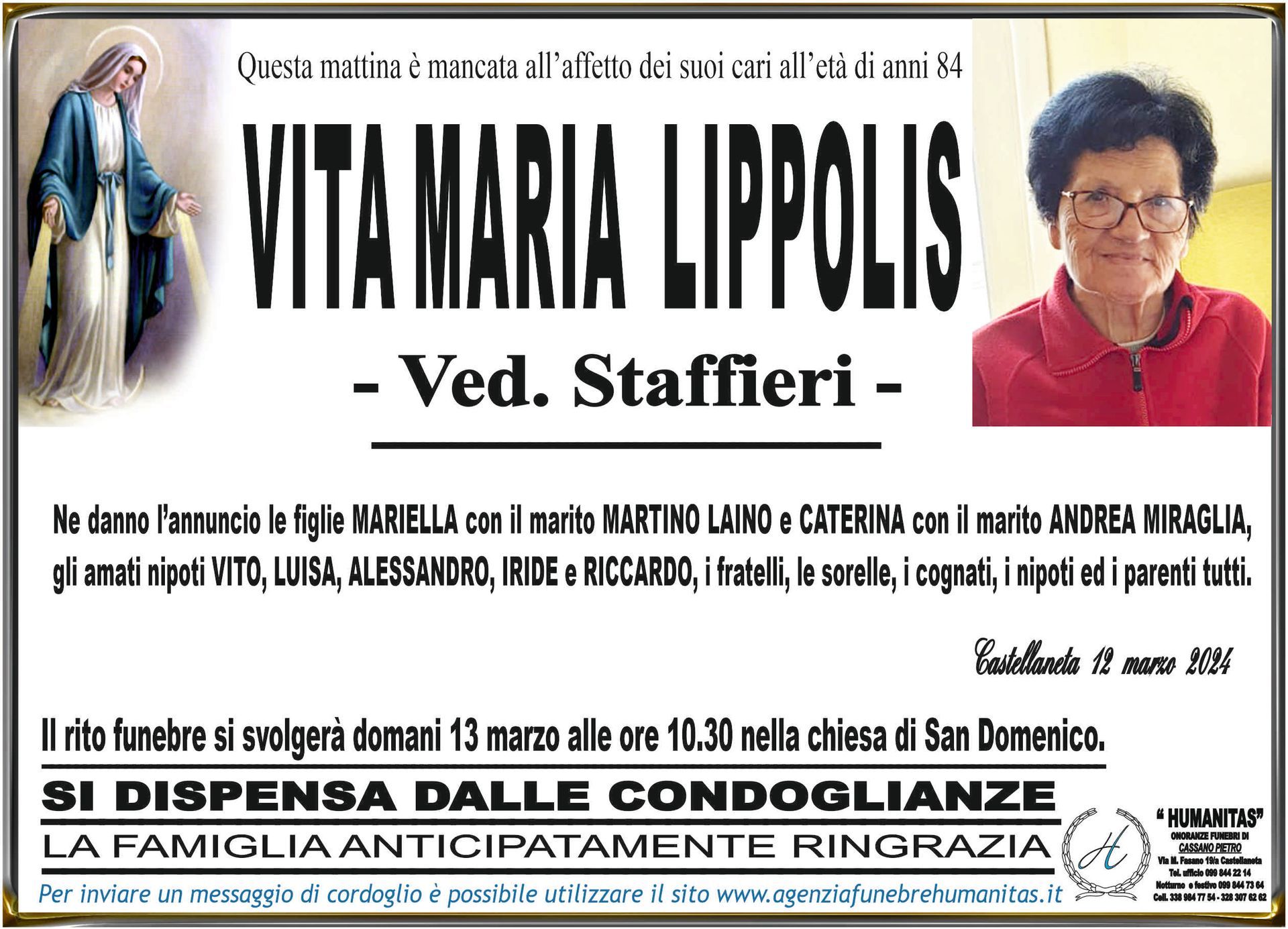 necrologio Vita Maria Lippolis