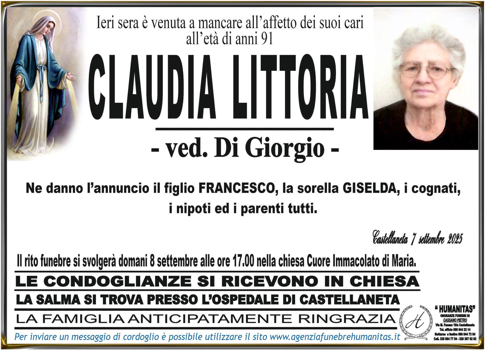 necrologio Claudia Littoria