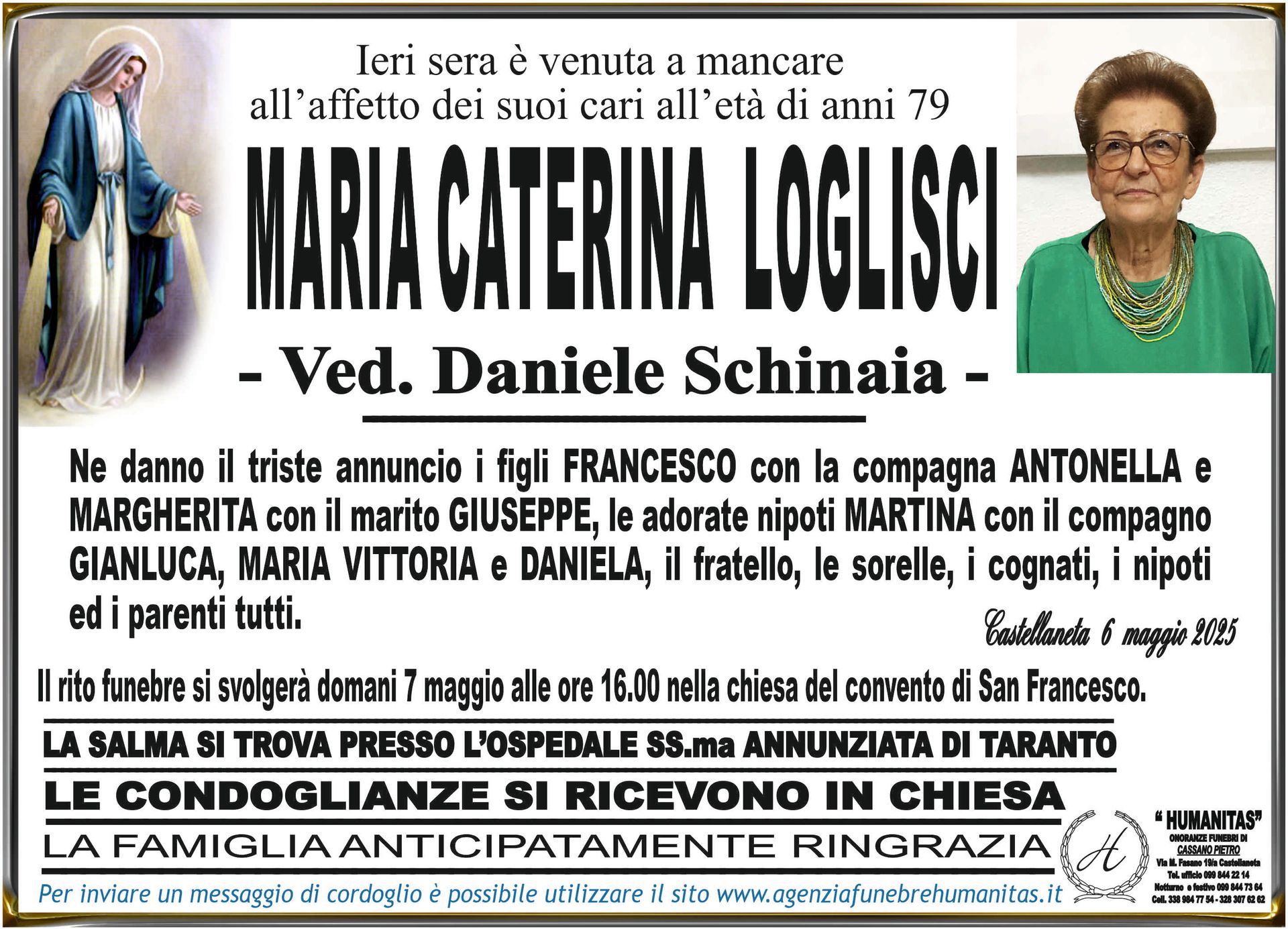 necrologio Maria Caterina Loglisci