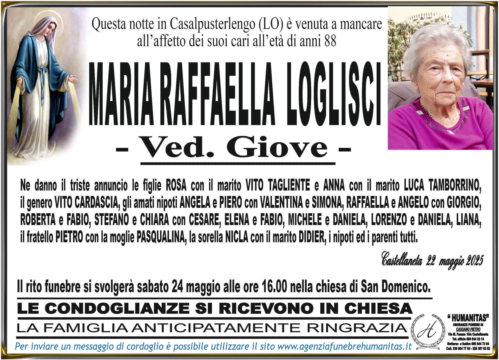 necrologio Maria Raffaella Loglisci