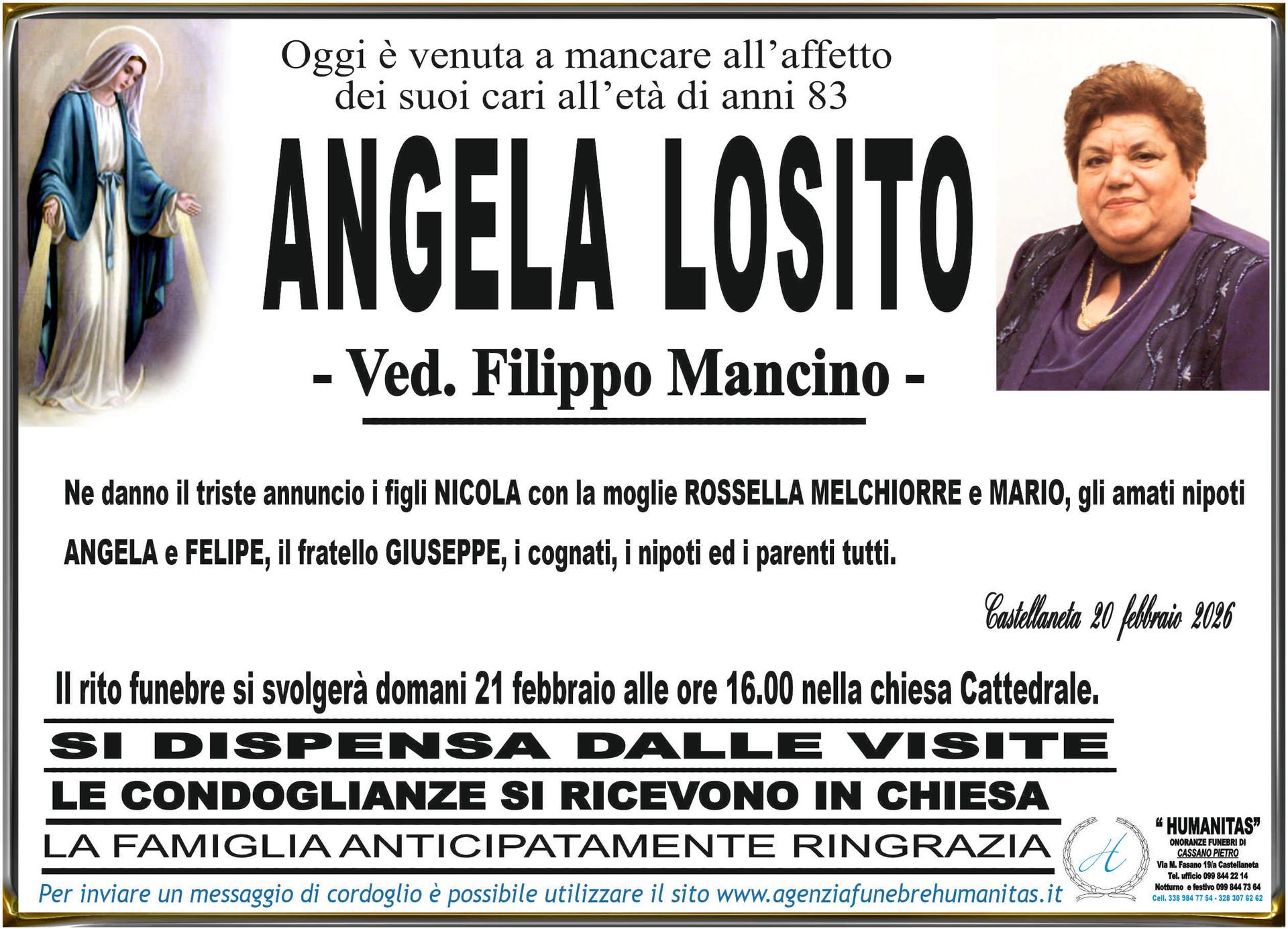 necrologio Angela Losito