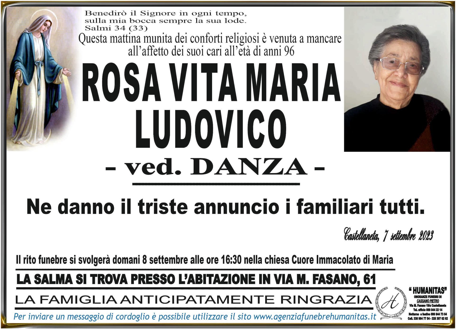 necrologio Rosa Vita Maria Ludovico