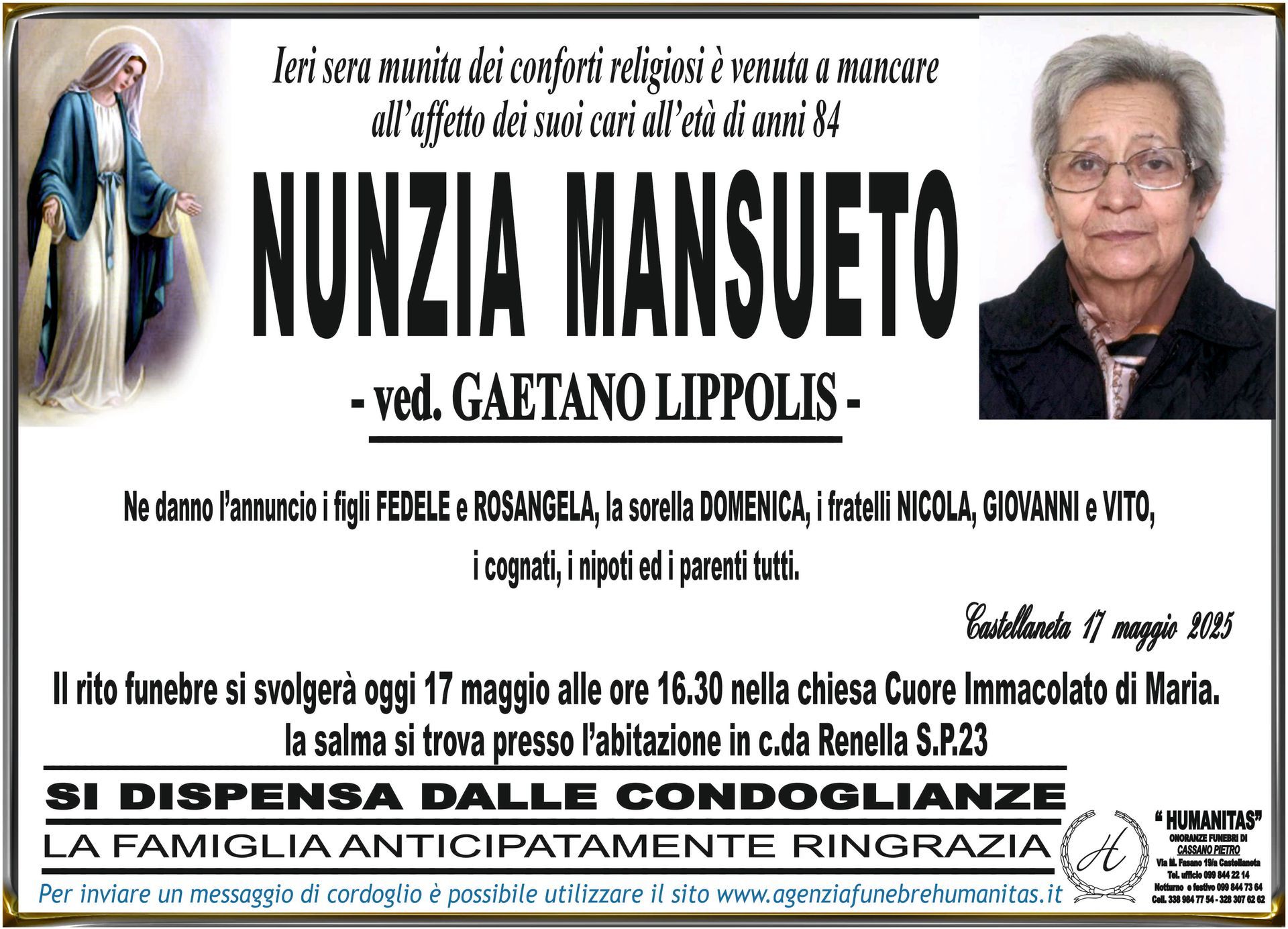 necrologio nunzia mansueto