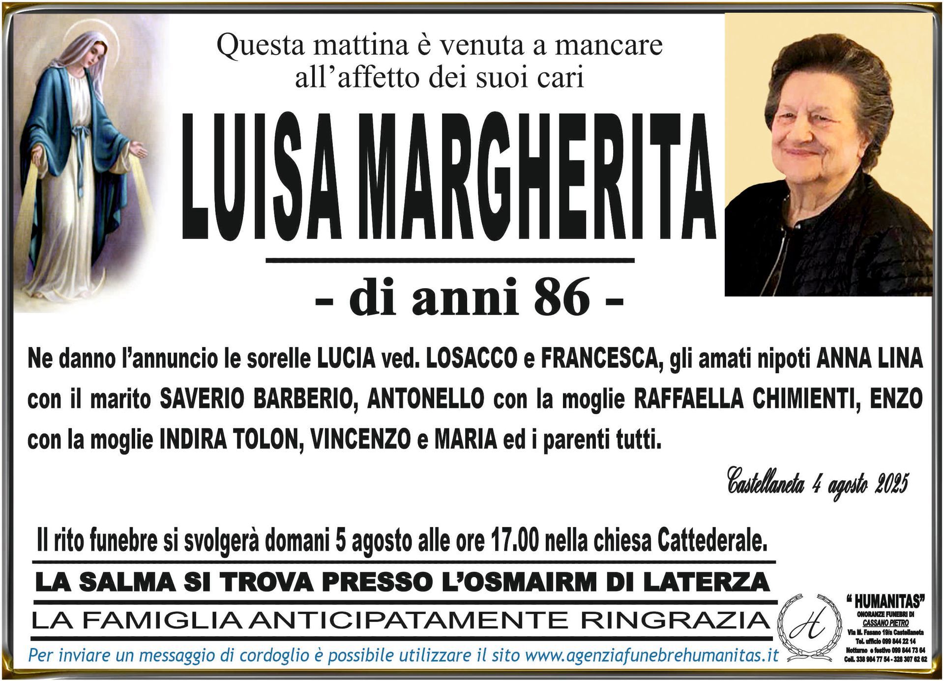 necrologio Luisa Margherita