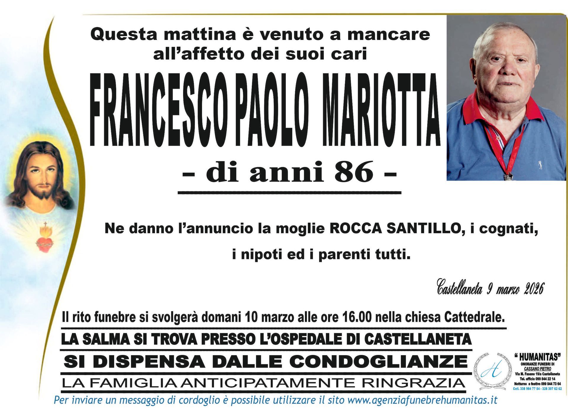 necrologio Francesco Paolo Mariotta