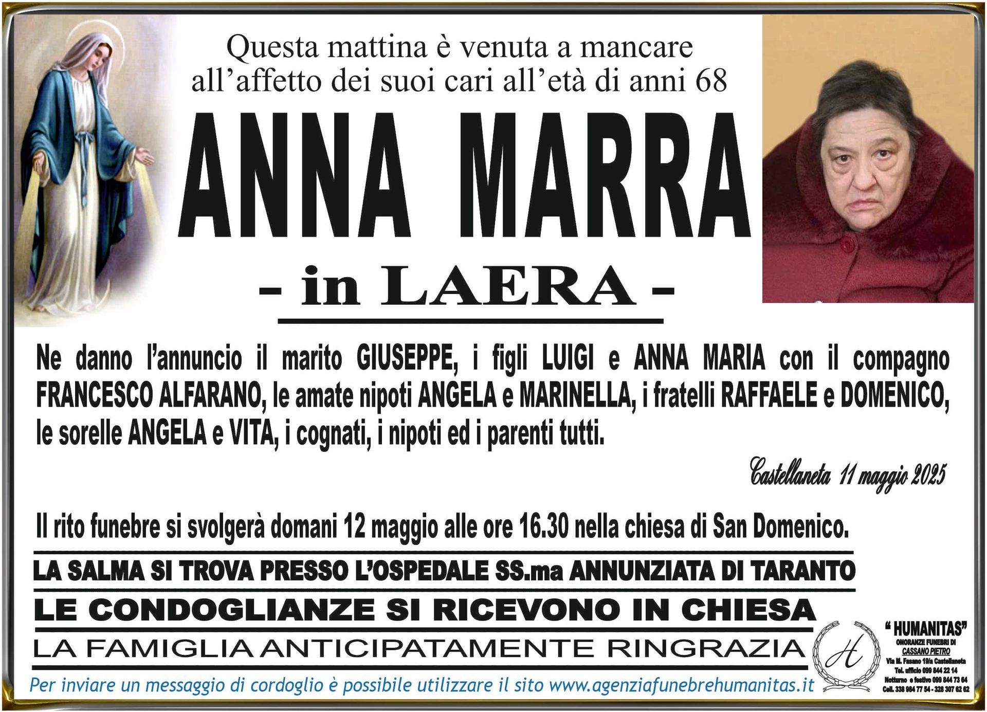 necrologio Anna Marra