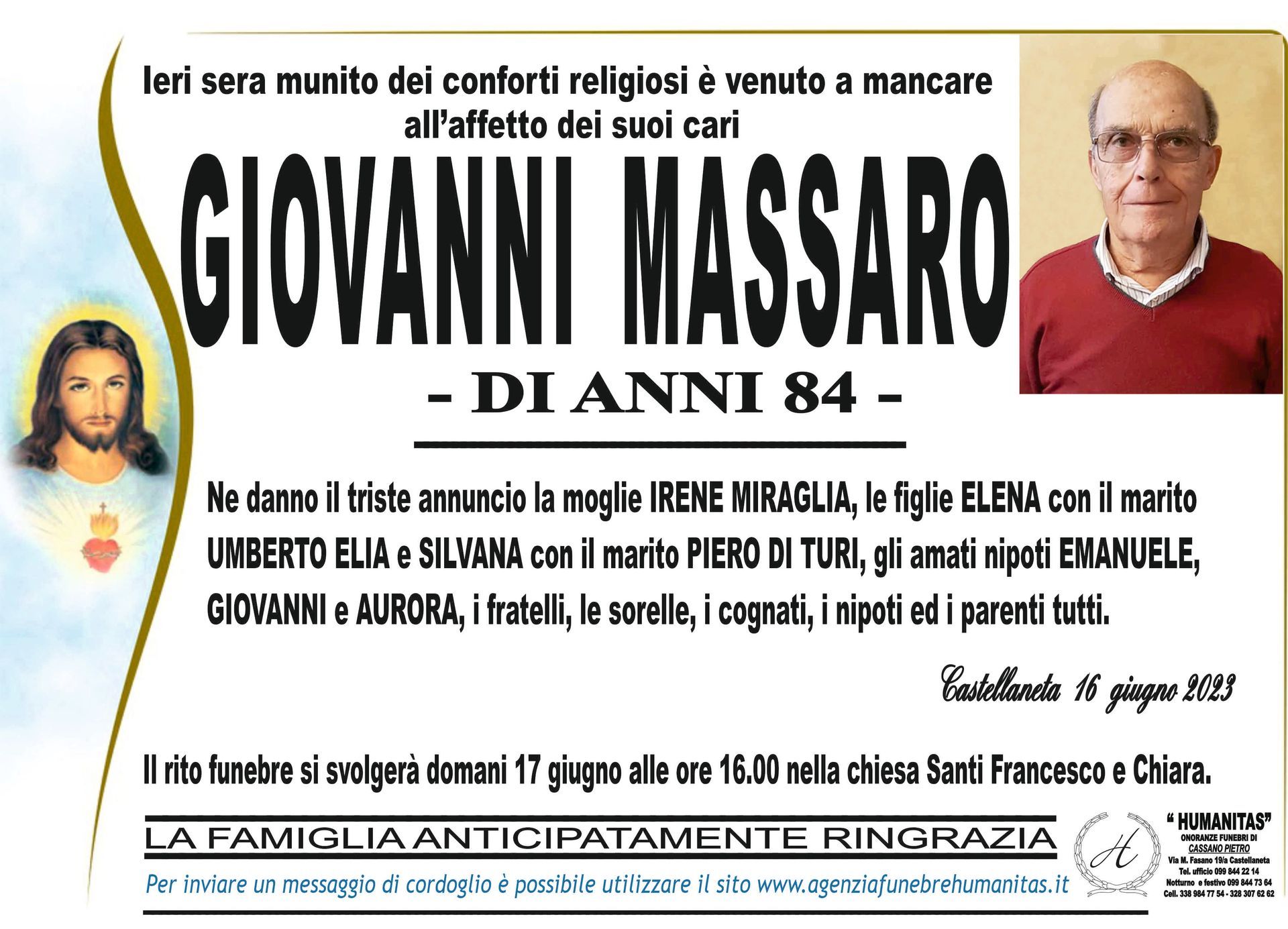 necrologio Giovanni Massaro
