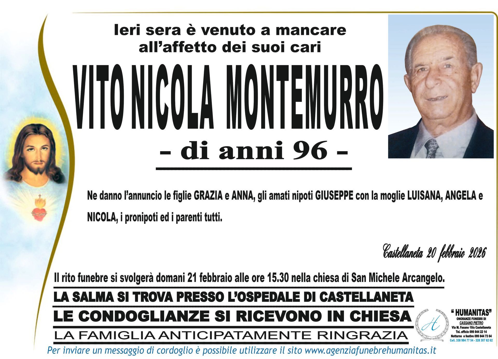 necrologio Vito Nicola Montemurro