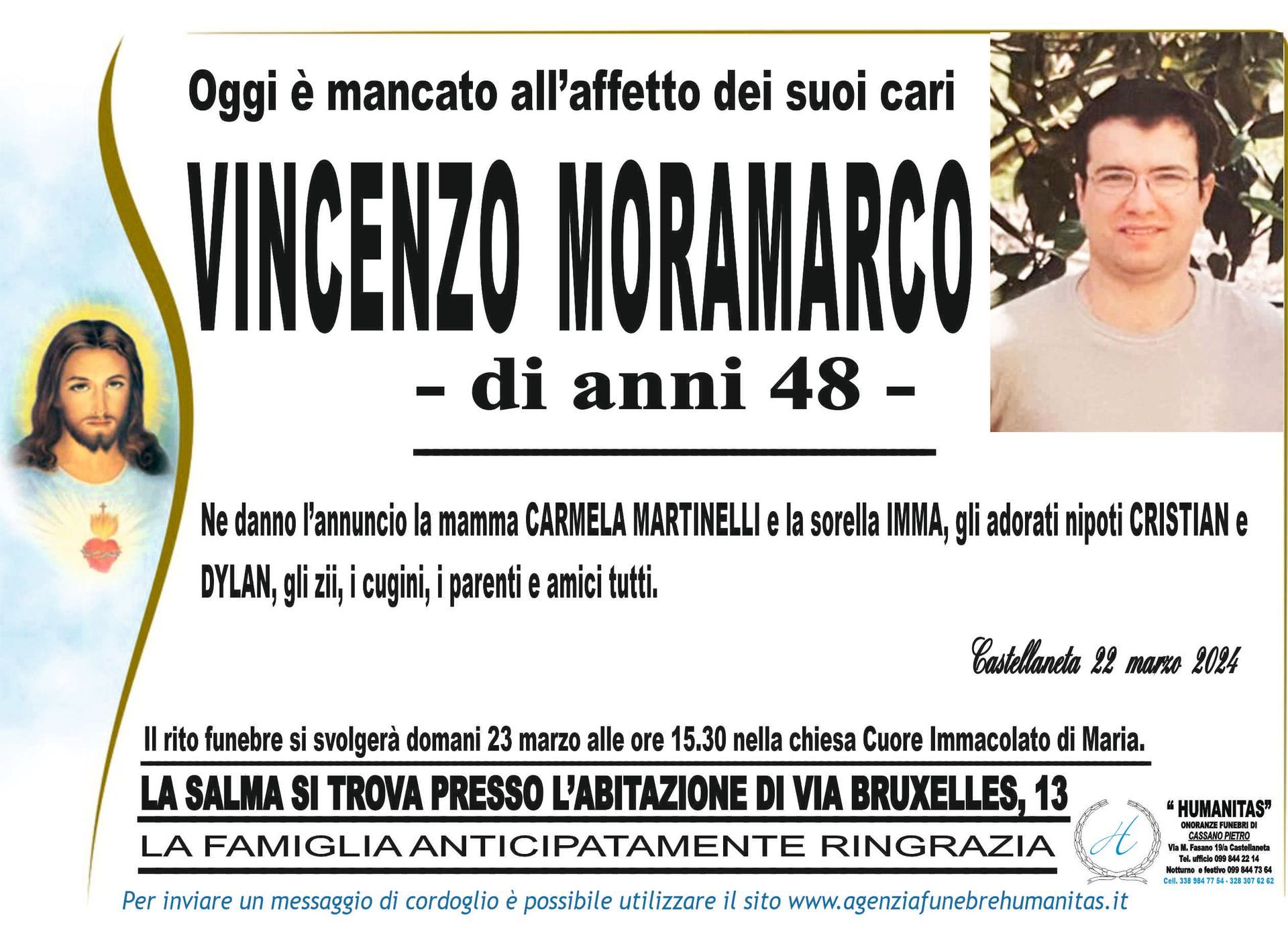 necrologio Vincenzo Moramarco