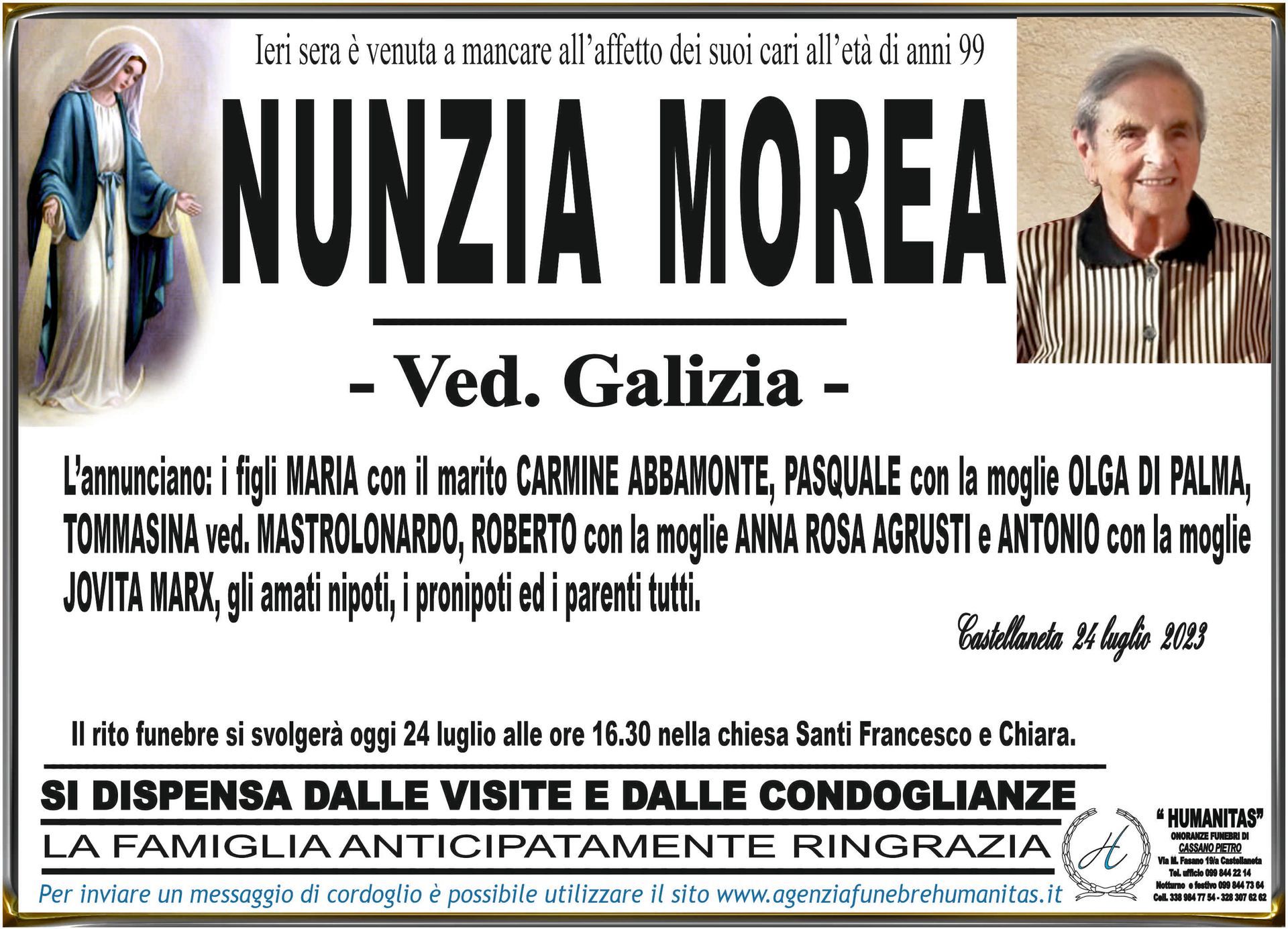 necrologio Nunzia Morea