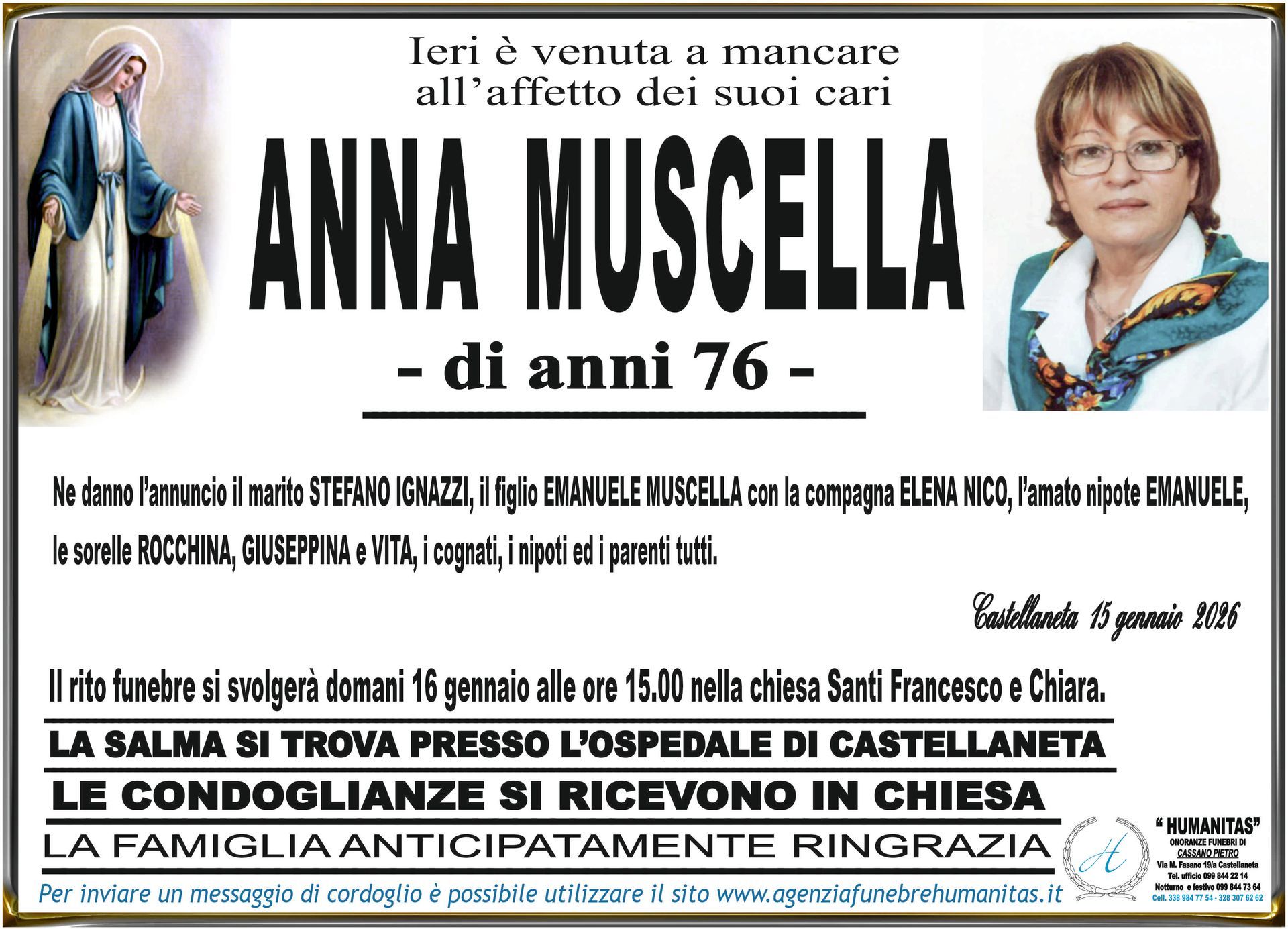 necrologio Anna Muscella