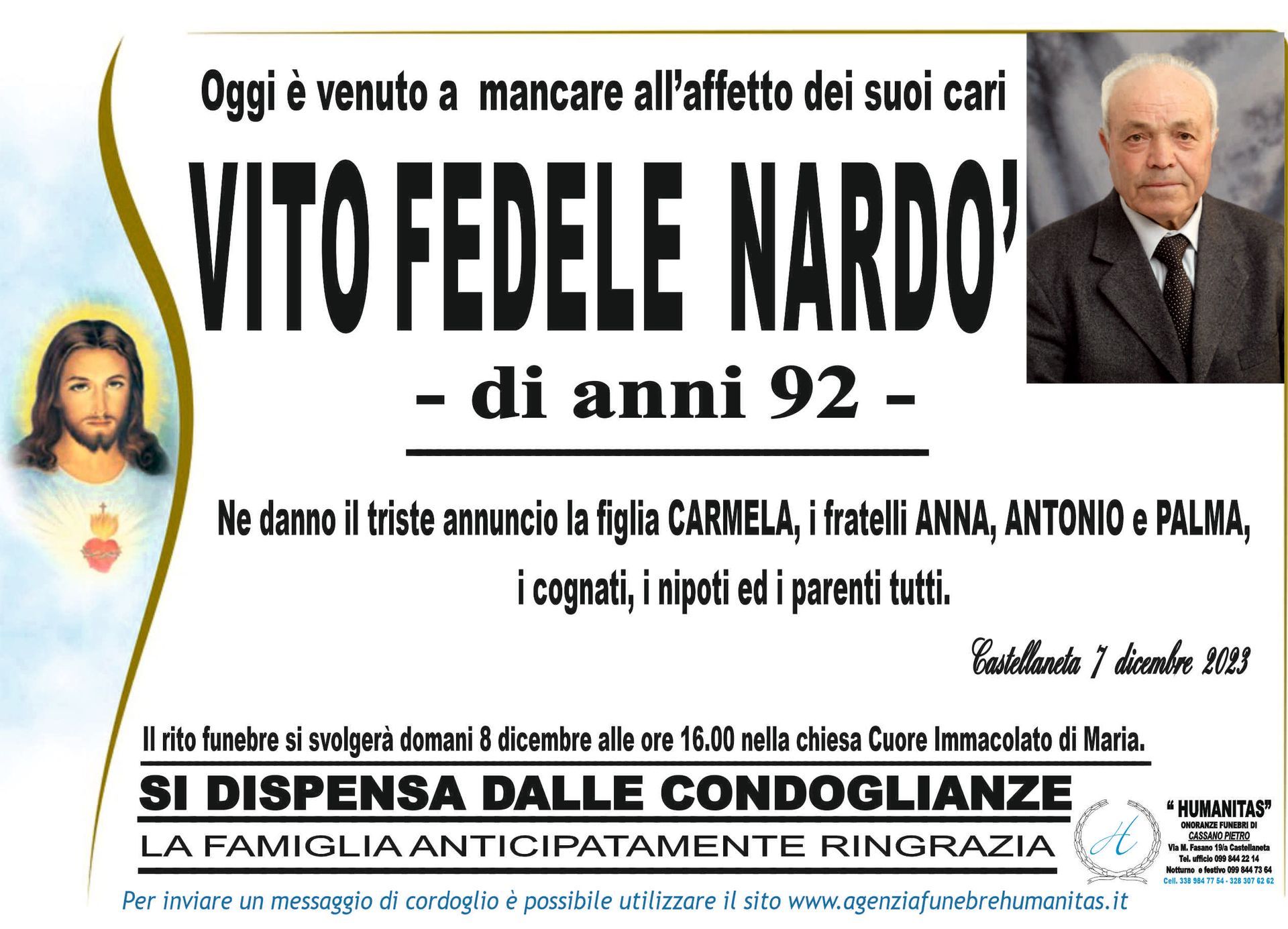 necrologio Vito Fedele Nardò