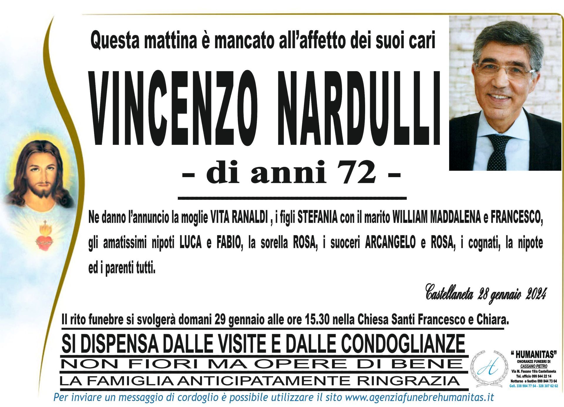 necrologio Vincenzo Nardulli