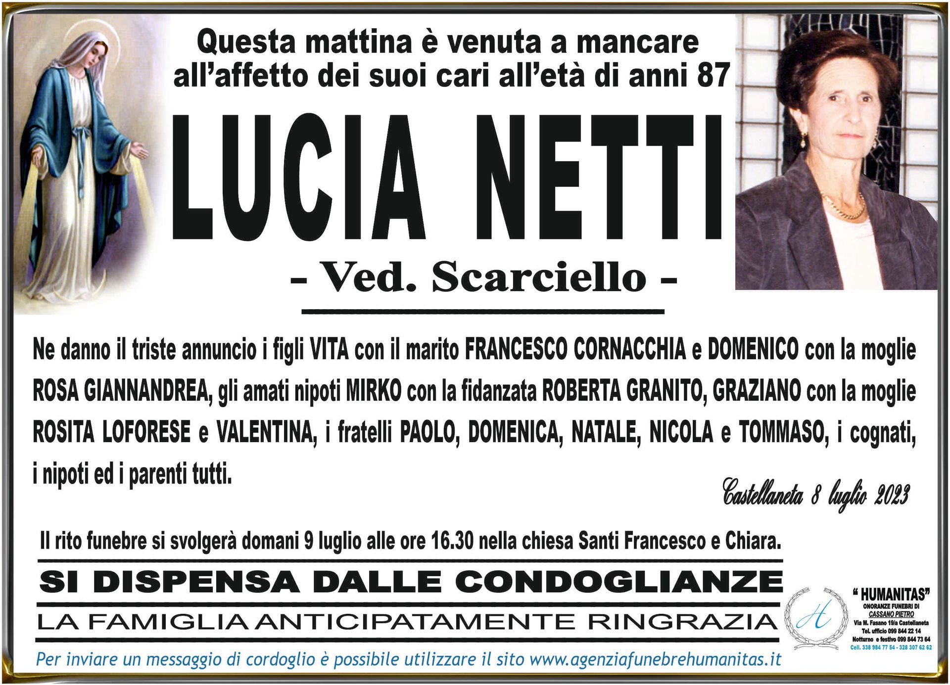 necrologio Lucia Netti