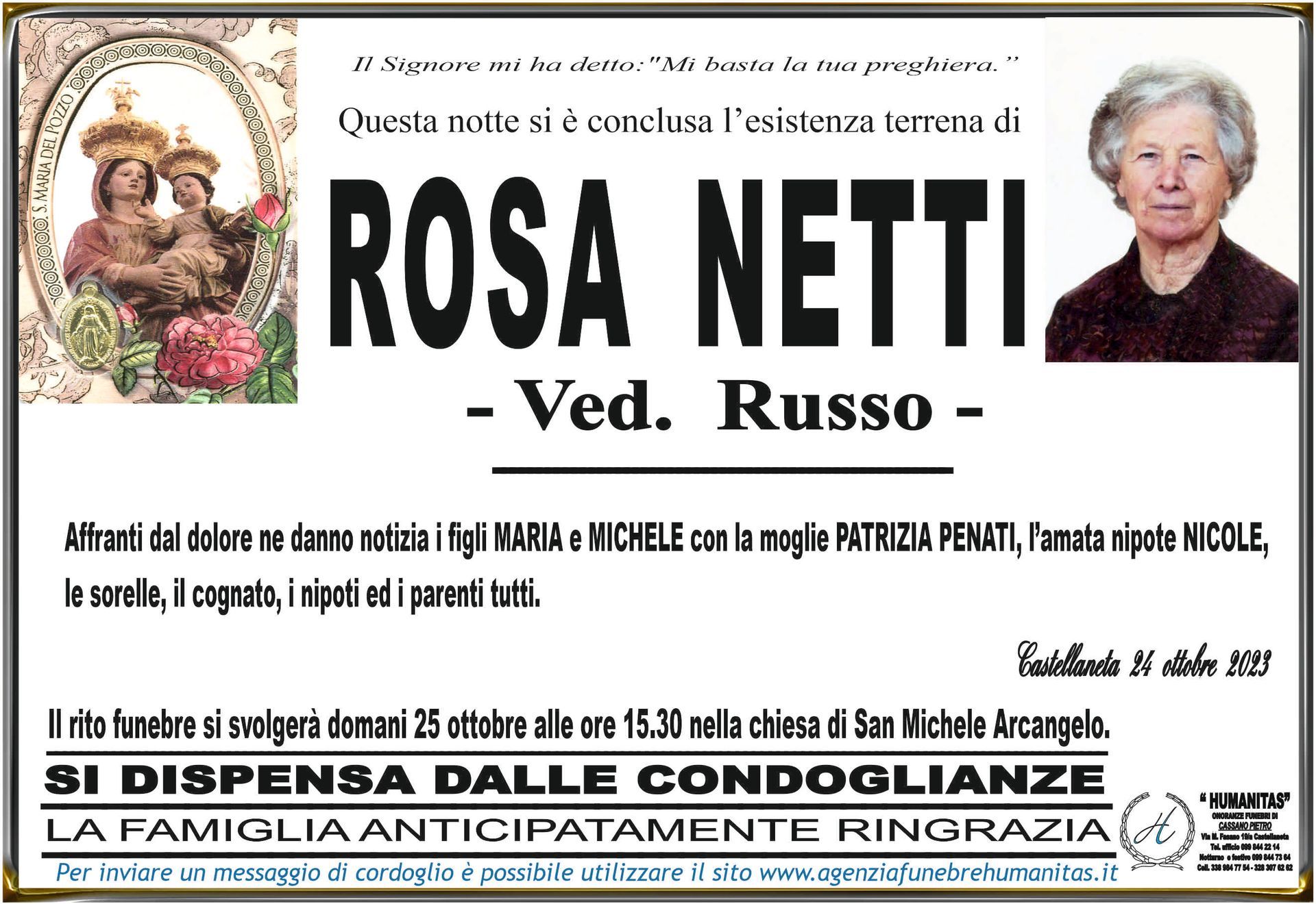 necrologio Netti Rosa