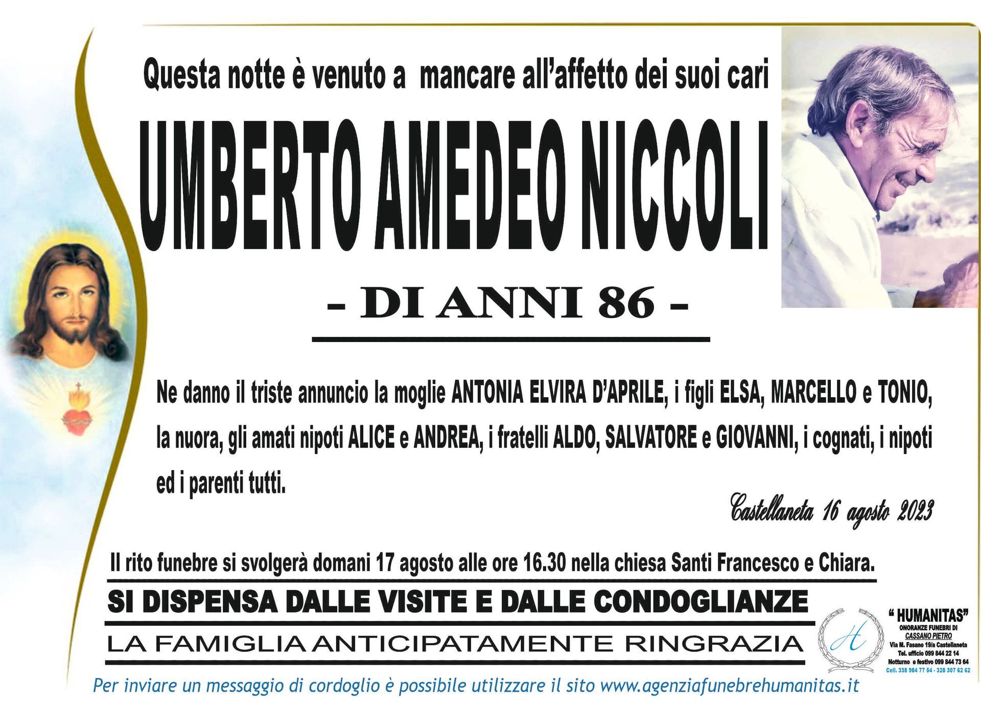 necrologio Umberto Amedeo Niccoli
