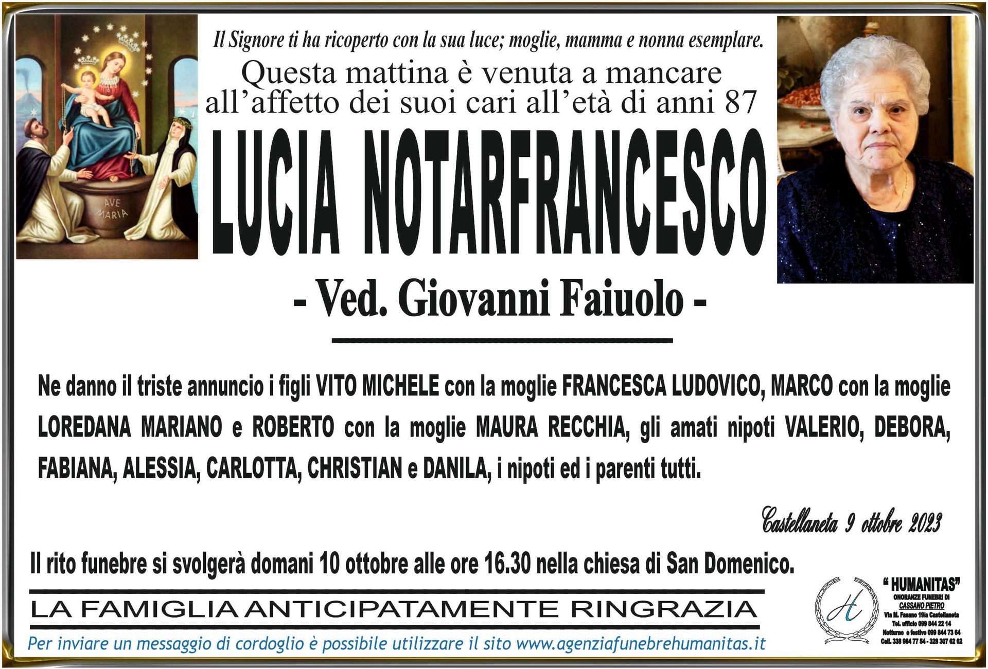 necrologio Lucia Notarfrancesco